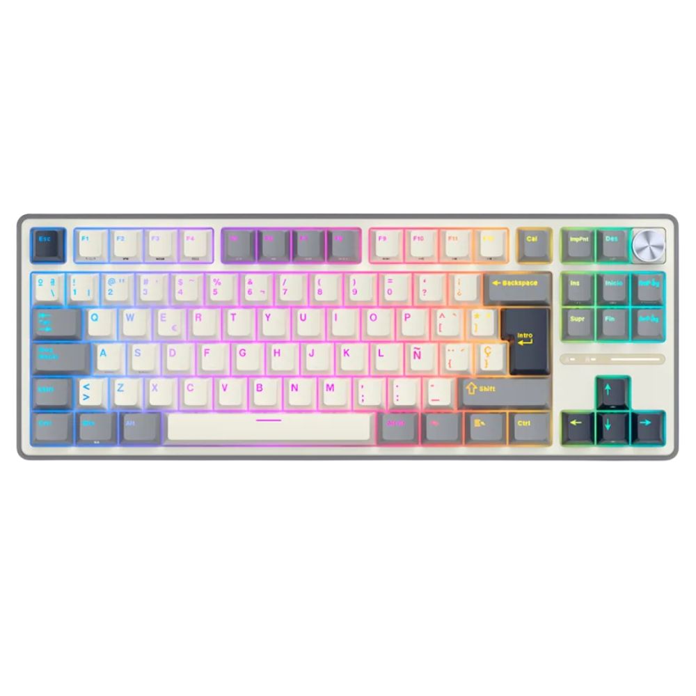 TECLADO ROYAL KLUDGE RK-R87PRO TKL CABLEADO HALF GREY SWITCH CREMOSO - 1