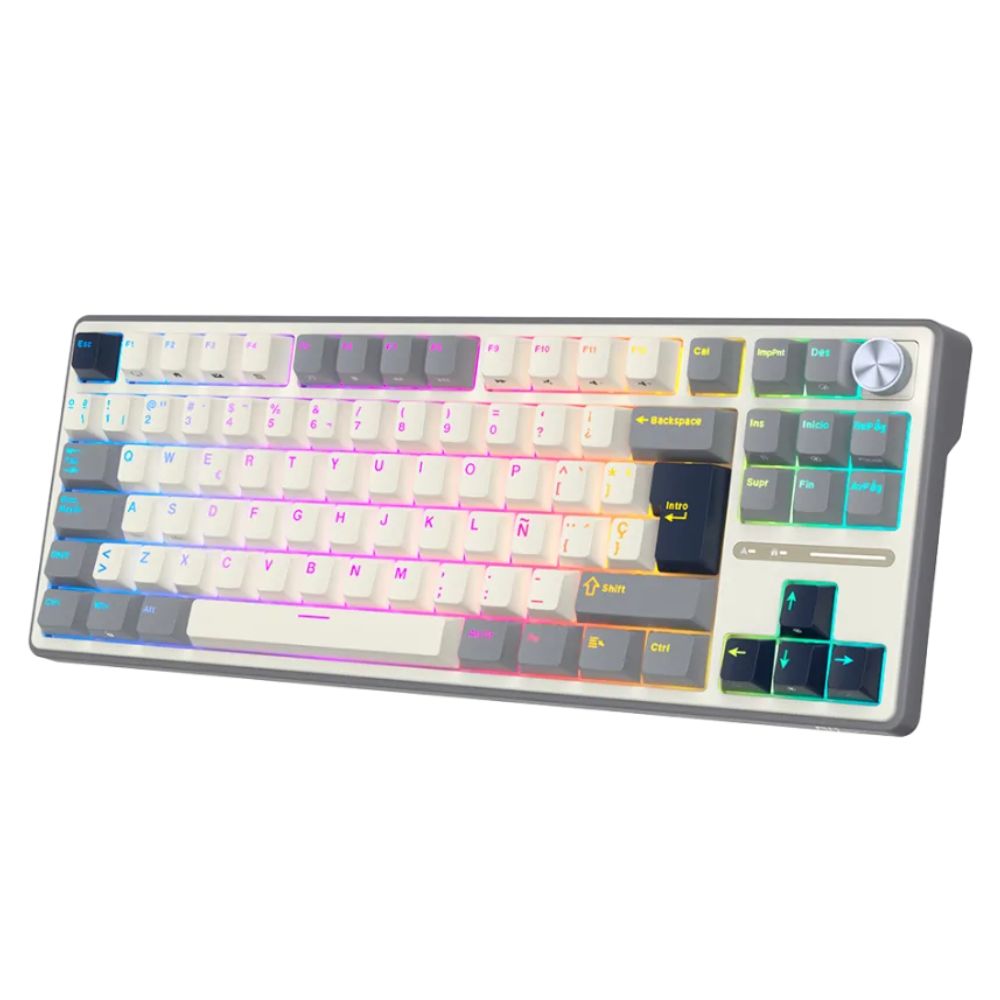 TECLADO ROYAL KLUDGE RK-R87PRO TKL CABLEADO HALF GREY SWITCH CREMOSO - 2
