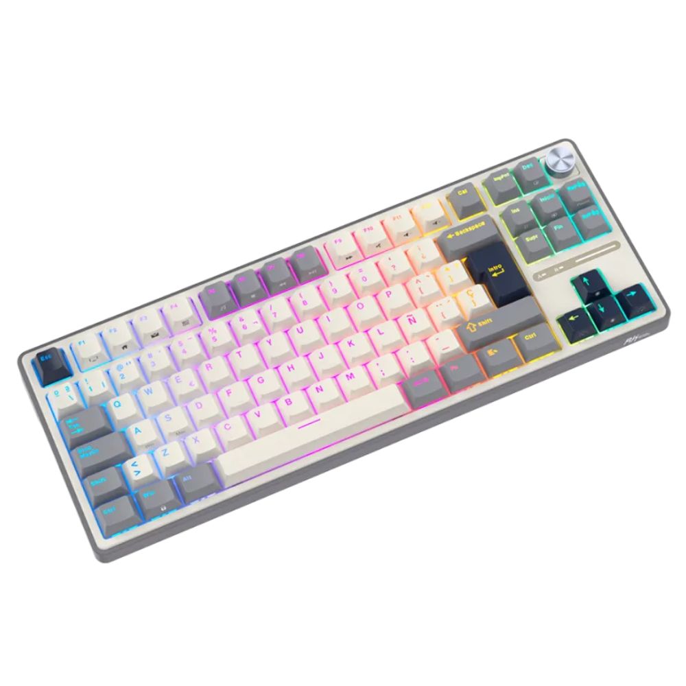 TECLADO ROYAL KLUDGE RK-R87PRO TKL CABLEADO HALF GREY SWITCH CREMOSO - 3