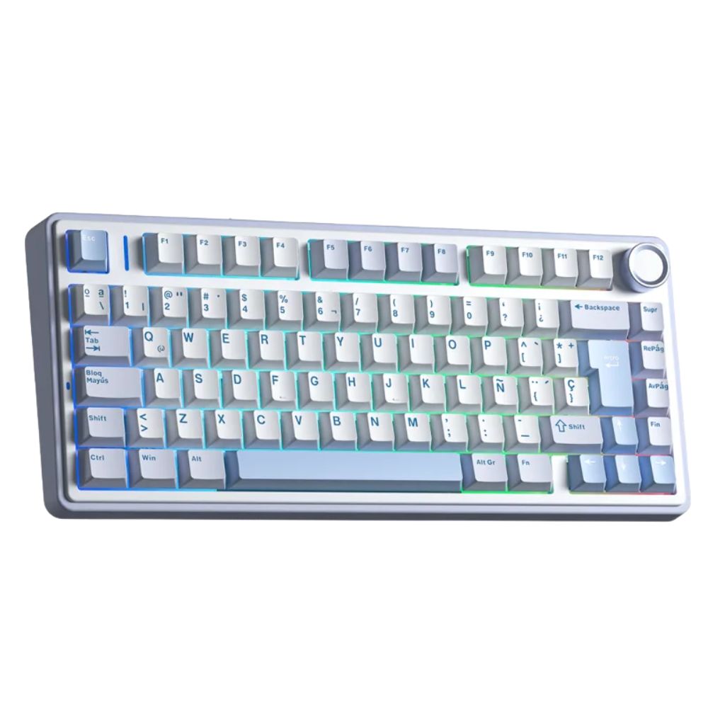 TECLADO AULA F75 RGB INALÁMBRICO ES BLANCO Y CELESTE SWITCH REAPER + MOUSEPAD REDRAGON AK1S - 2