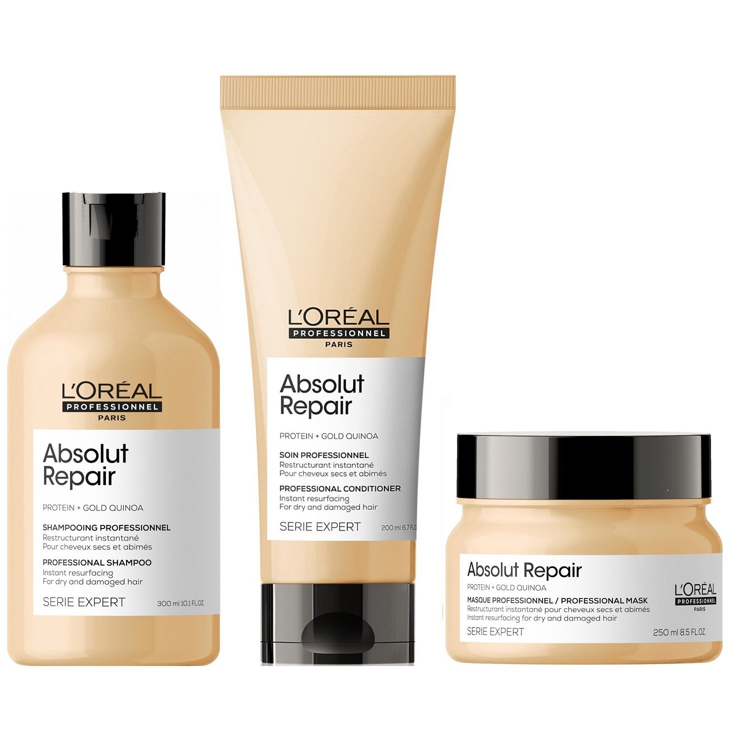 SHAMPOO LOREAL PROFESSIONNEL EMPHASELOARL010 REPARADOR 300ML + CONDITION + MASCARILLA LOREAL ABSOLUT REPAIR - 5