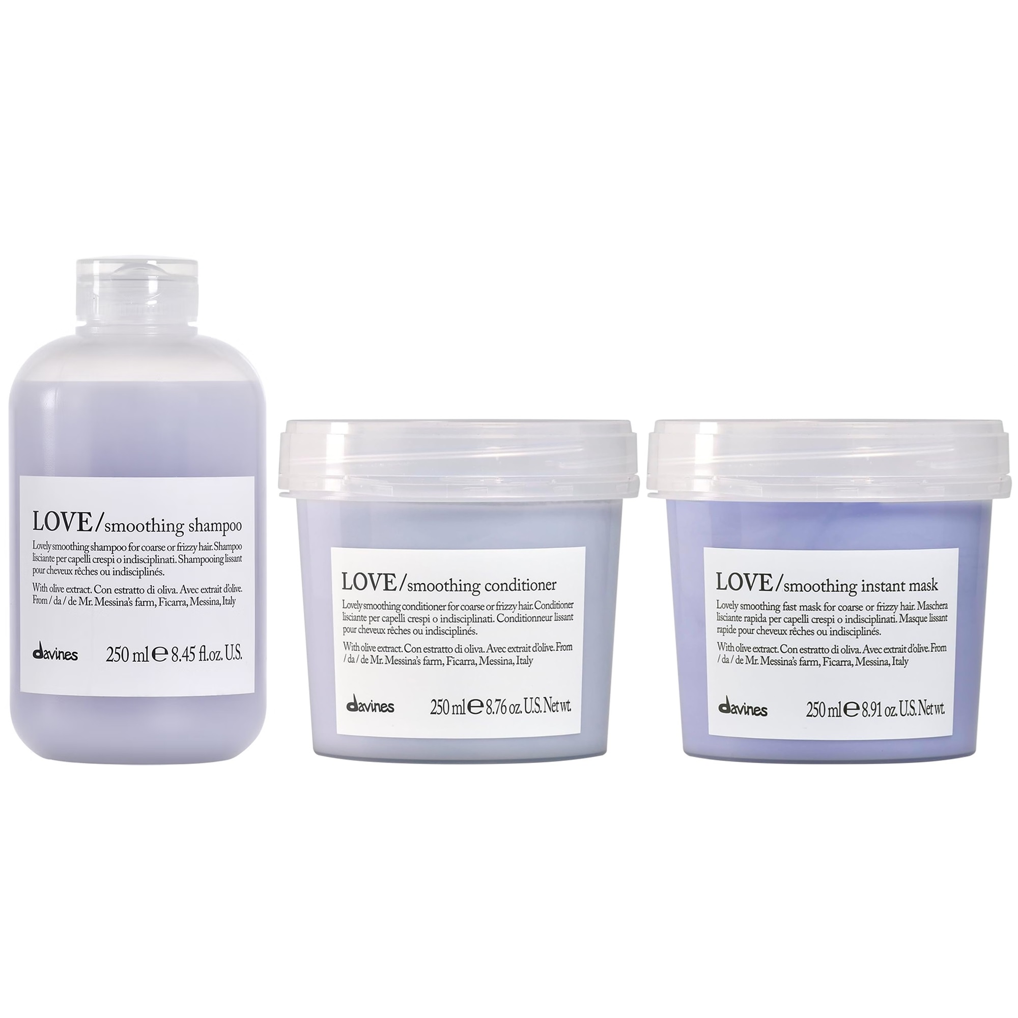 SHAMPOO 250ML + ACONDICIONADOR + MASCARILLA DAVINES LOVE SMOOTHING - 1
