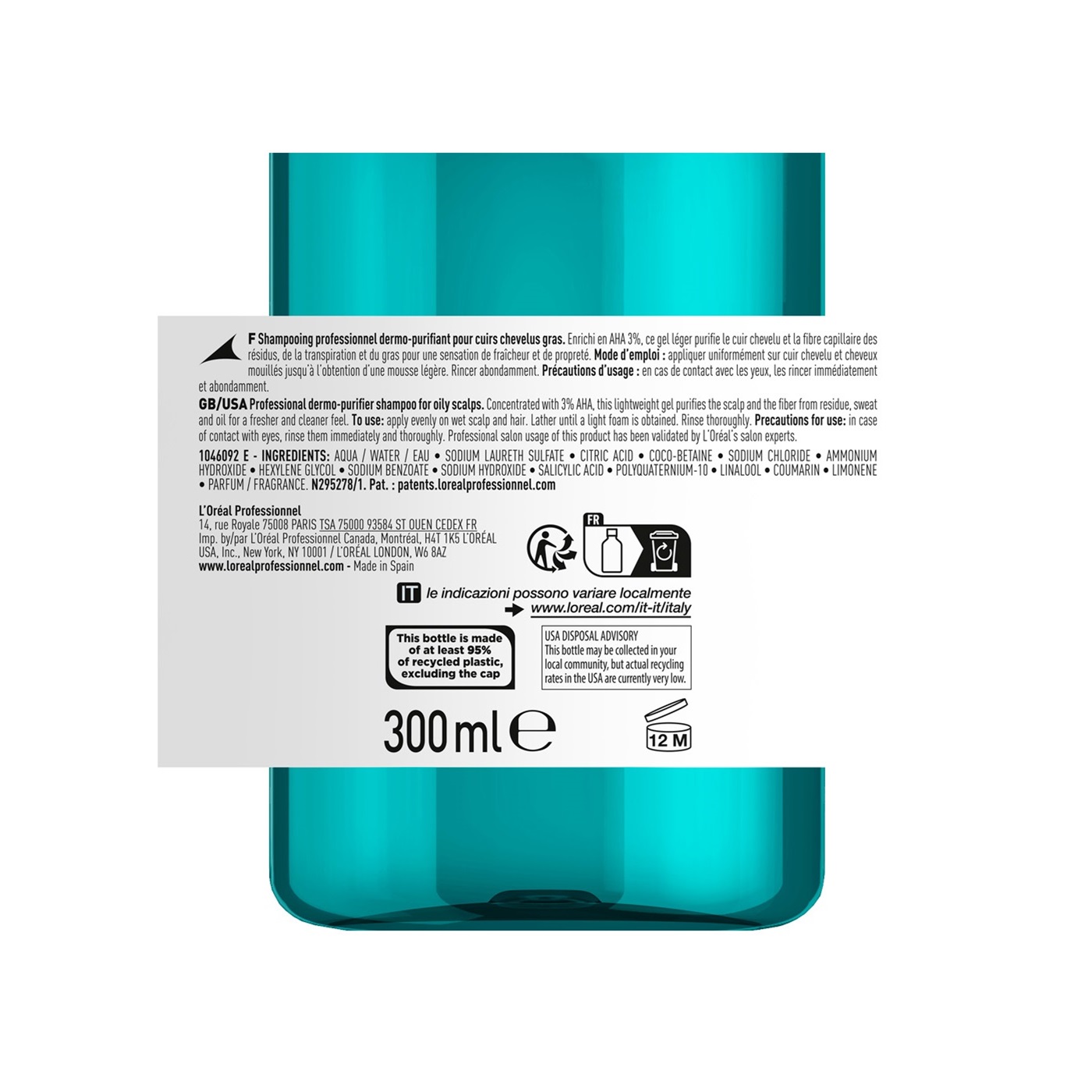 SHAMPOO ANTIGRASA PARA CABELLO GRASO LOREAL SCALP ADVANCED 300ML - 4