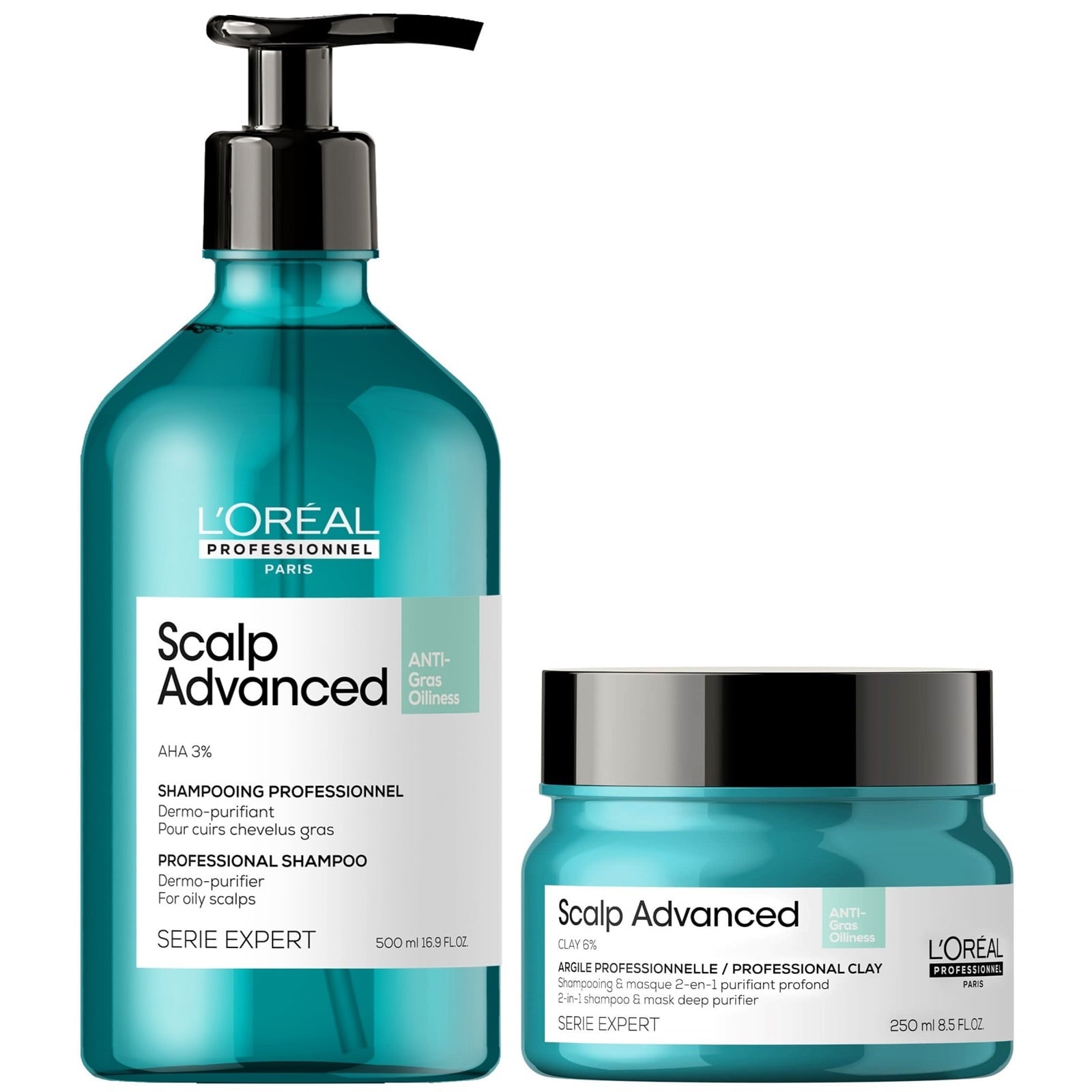 SHAMPOO ANTIGRASA 500ML + MASCARILLA LOREAL SCALP ADVANCED - 1