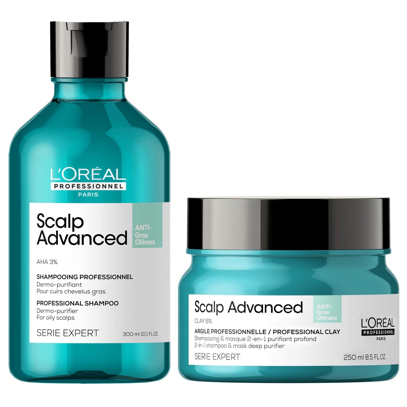 SHAMPOO ANTIGRASA 300ML + MASCARILLA LOREAL SCALP ADVANCED - 1