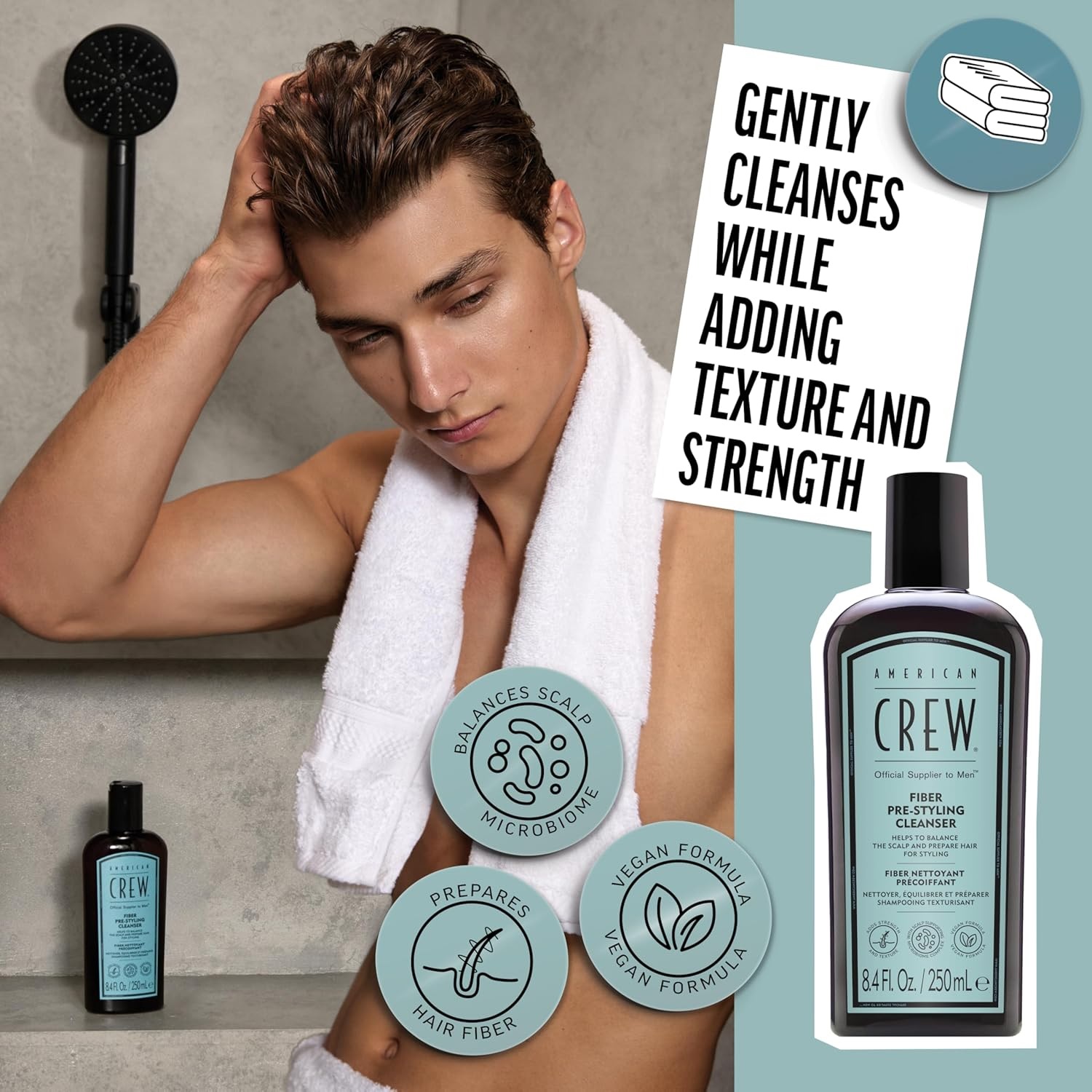 SHAMPOO FIBER PRE-STYLER CLEANSER AMERICAN CREW MEN 250ML - 5