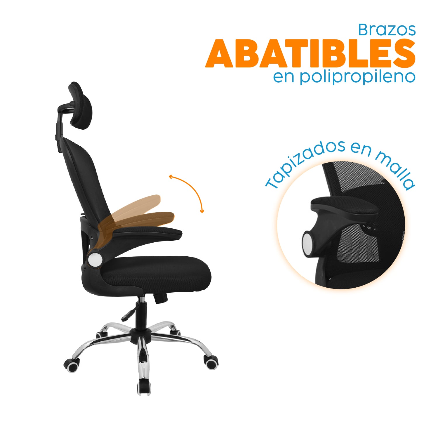 SILLA DE OFICINA CON CABECERO EVOK NEGRO BONNO - 3