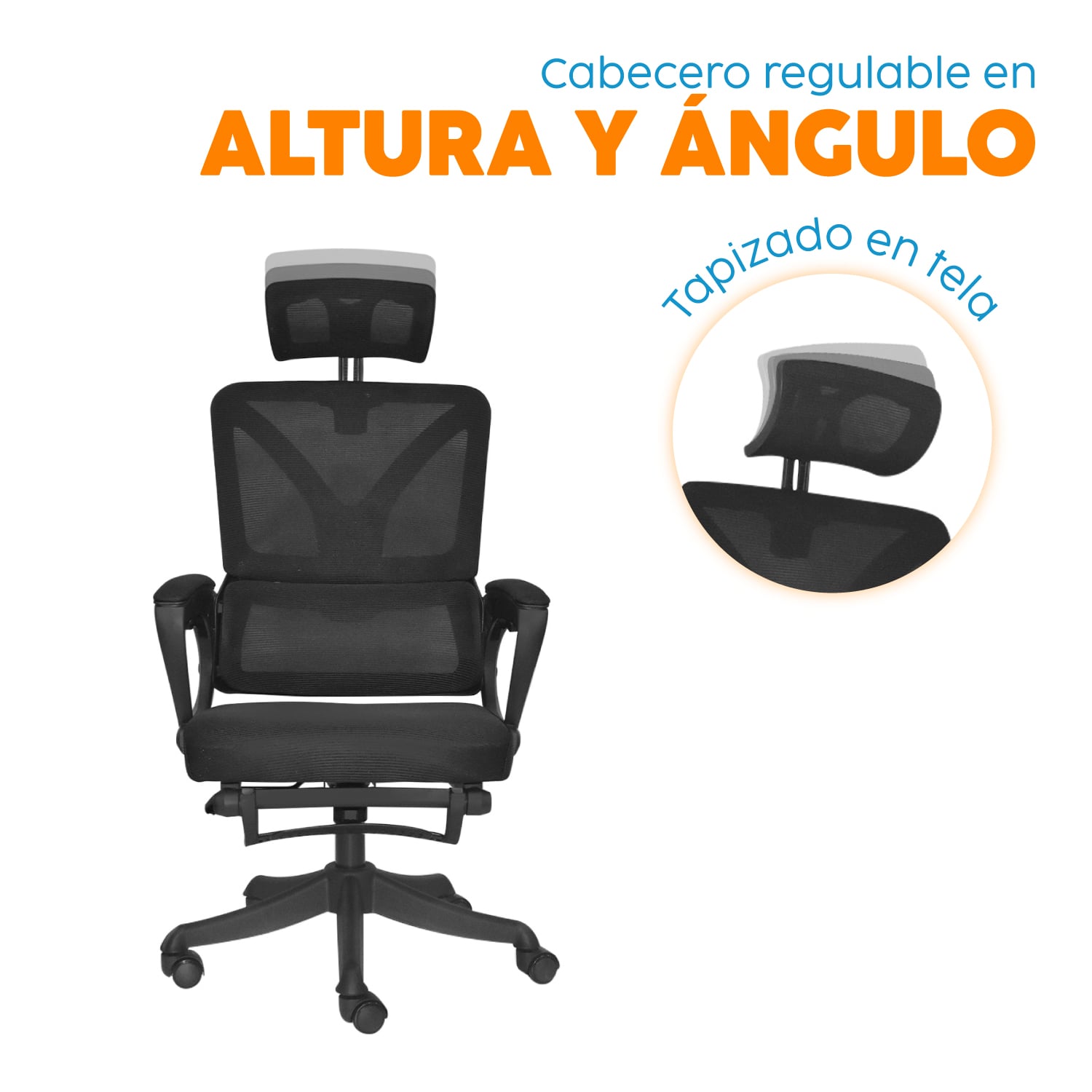 SILLA DE OFICINA CON CABECERO EVOX CON POSAPIÉS NEGRO BONNO - 2