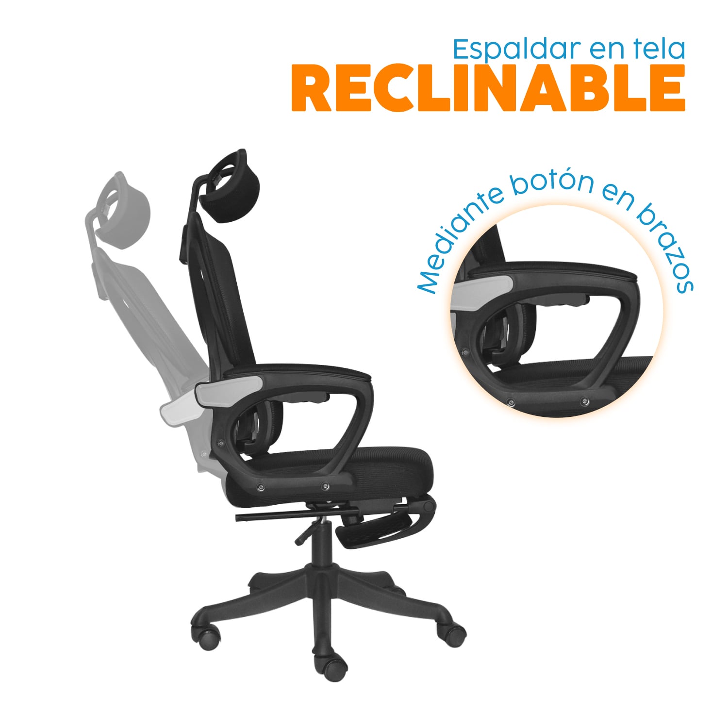 SILLA DE OFICINA CON CABECERO EVOX CON POSAPIÉS NEGRO BONNO - 3