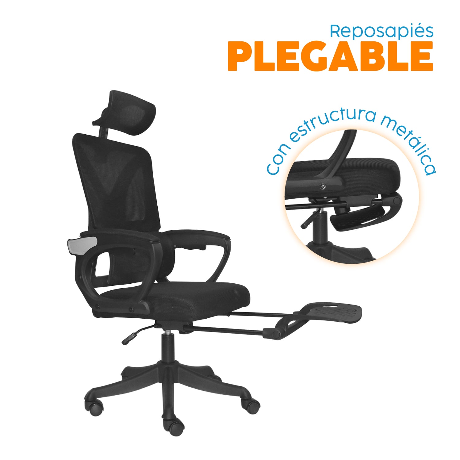 SILLA DE OFICINA CON CABECERO EVOX CON POSAPIÉS NEGRO BONNO - 4