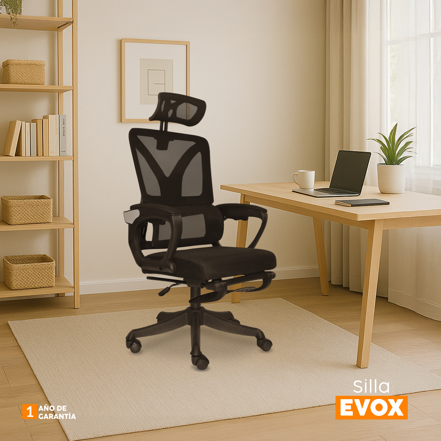 SILLA DE OFICINA CON CABECERO EVOX CON POSAPIÉS NEGRO BONNO - 6