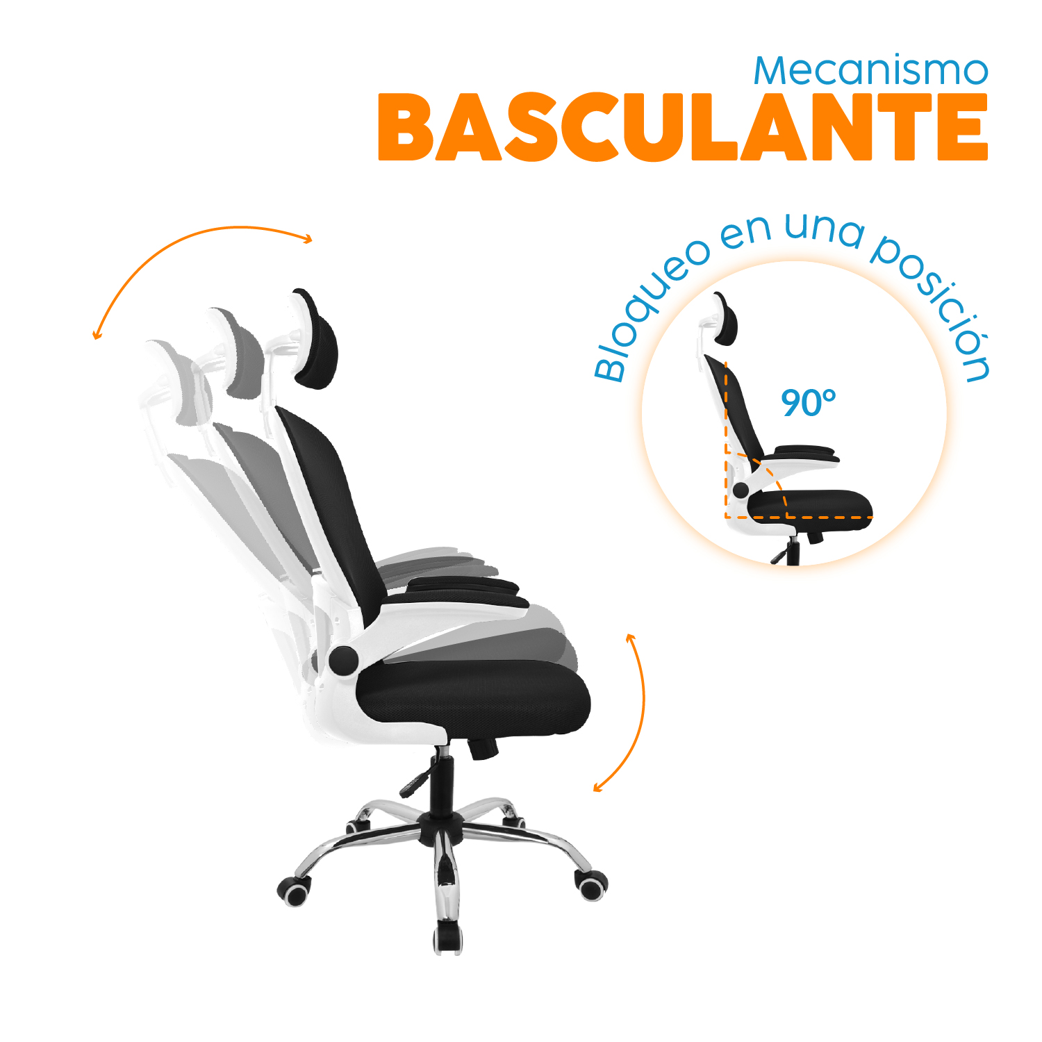 SILLA DE OFICINA CON CABECERO EVOK NEGRO/BLANCO BONNO - 2