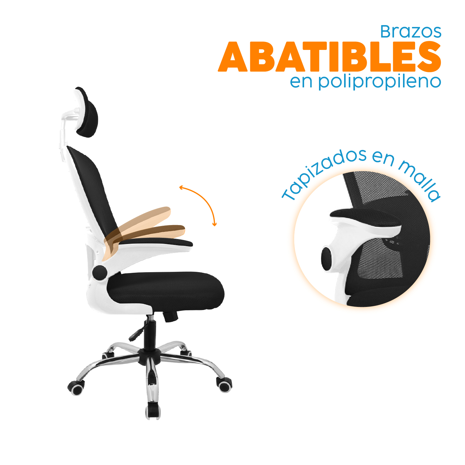 SILLA DE OFICINA CON CABECERO EVOK NEGRO/BLANCO BONNO - 3
