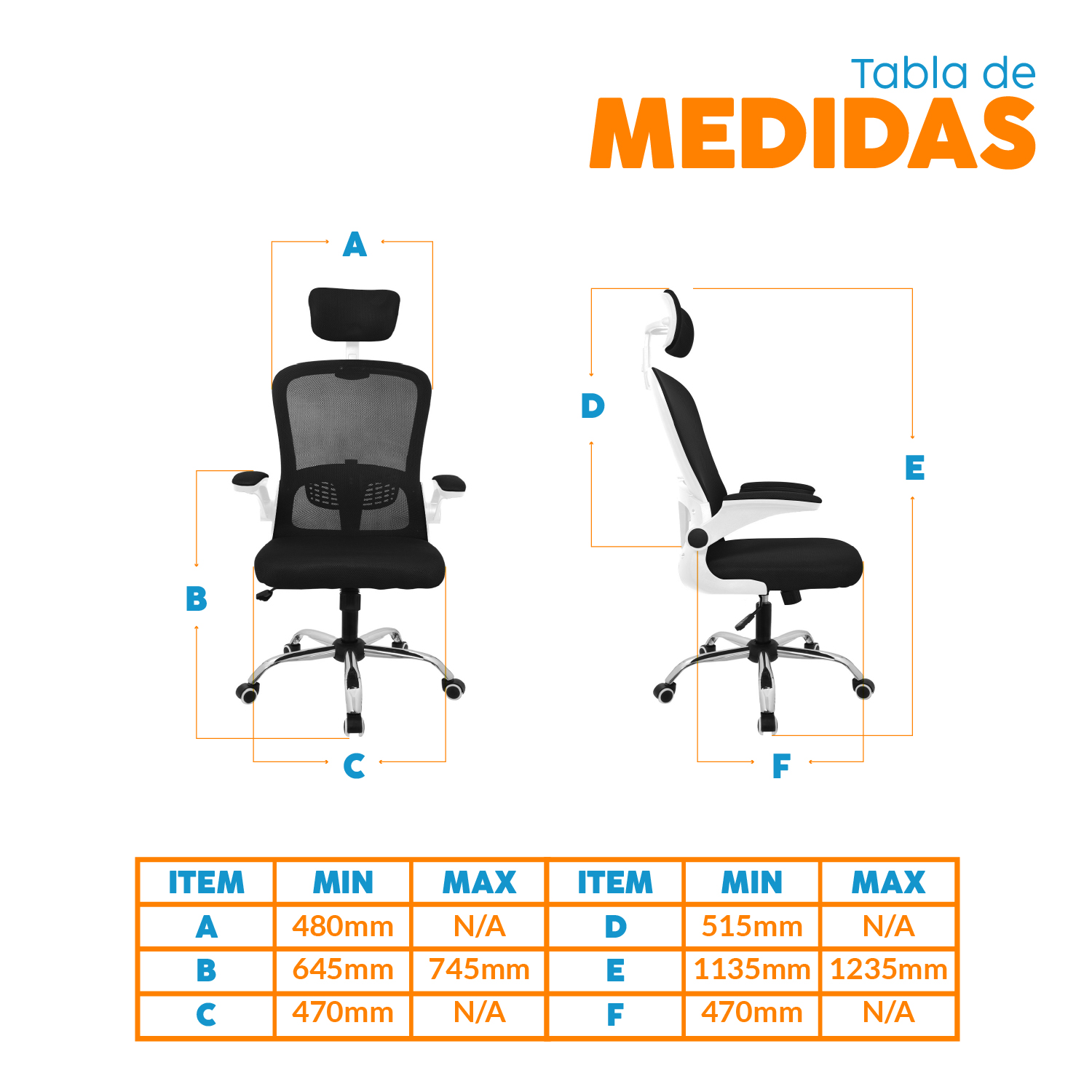 SILLA DE OFICINA CON CABECERO EVOK NEGRO/BLANCO BONNO - 5