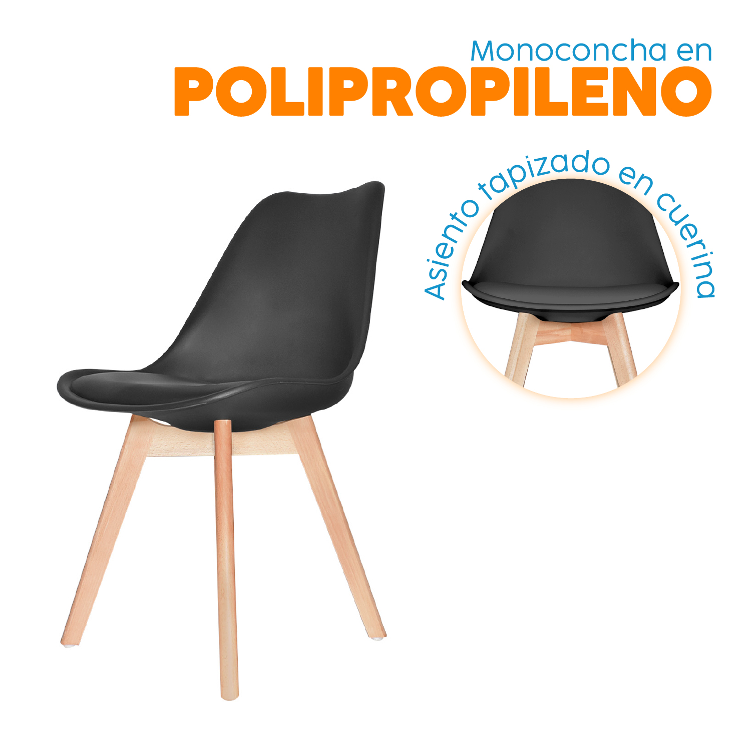 SILLA DE DISEÑO EMA NEGRO TAPIZADO BONNO - 2
