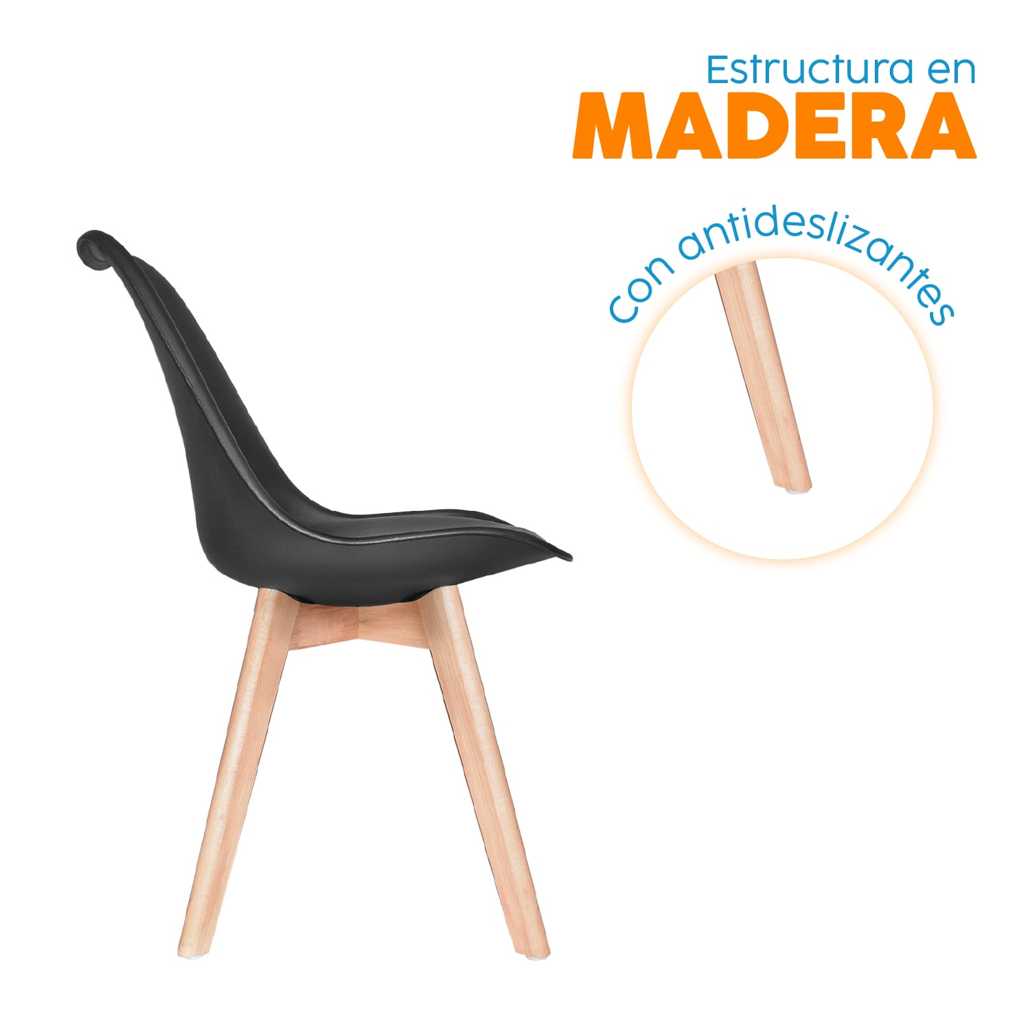 SILLA DE DISEÑO EMA NEGRO TAPIZADO BONNO - 3