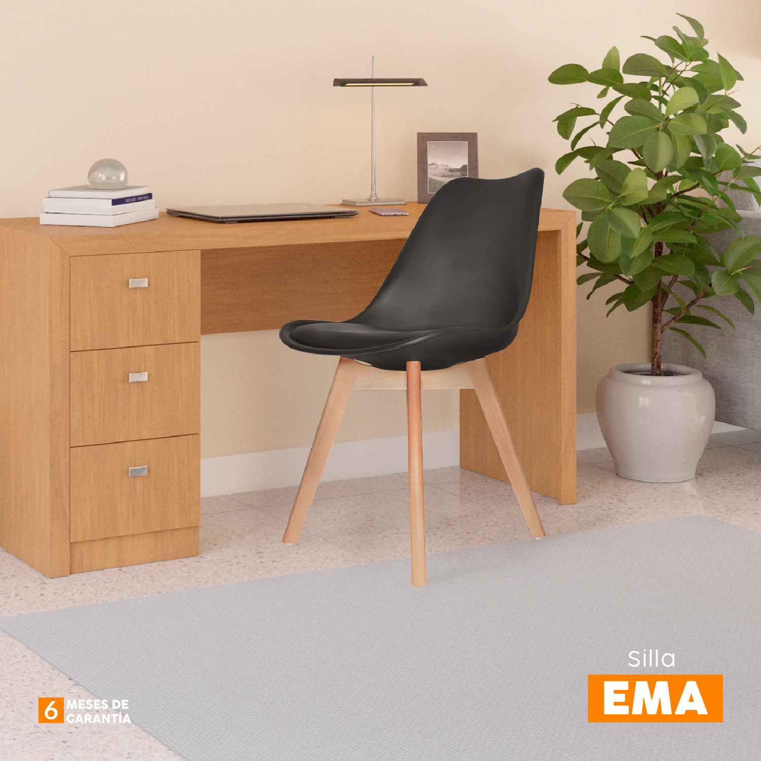 SILLA DE DISEÑO EMA NEGRO TAPIZADO BONNO - 5