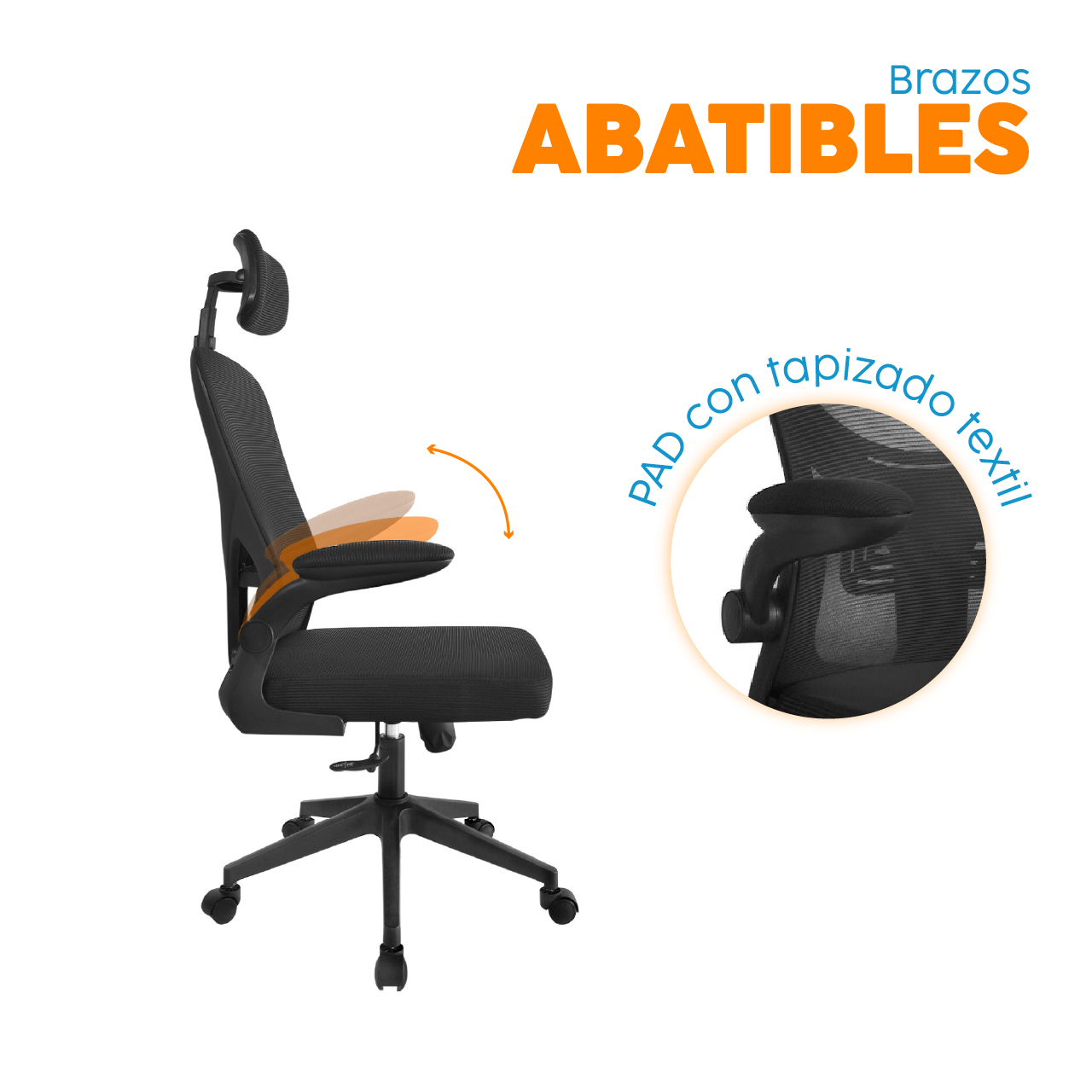 SILLA DE ESCRITORIO GIRATORIA CON CABECERO ZAD NEGRO BONNO - 3