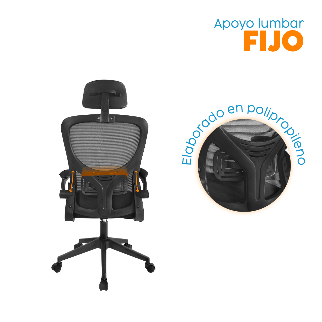 SILLA DE ESCRITORIO GIRATORIA CON CABECERO ZAD NEGRO BONNO - 4