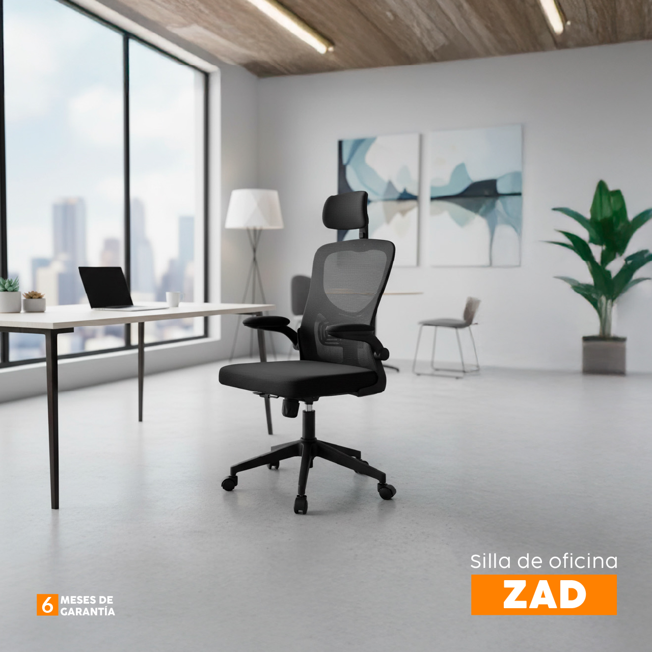 SILLA DE ESCRITORIO GIRATORIA CON CABECERO ZAD NEGRO BONNO - 6