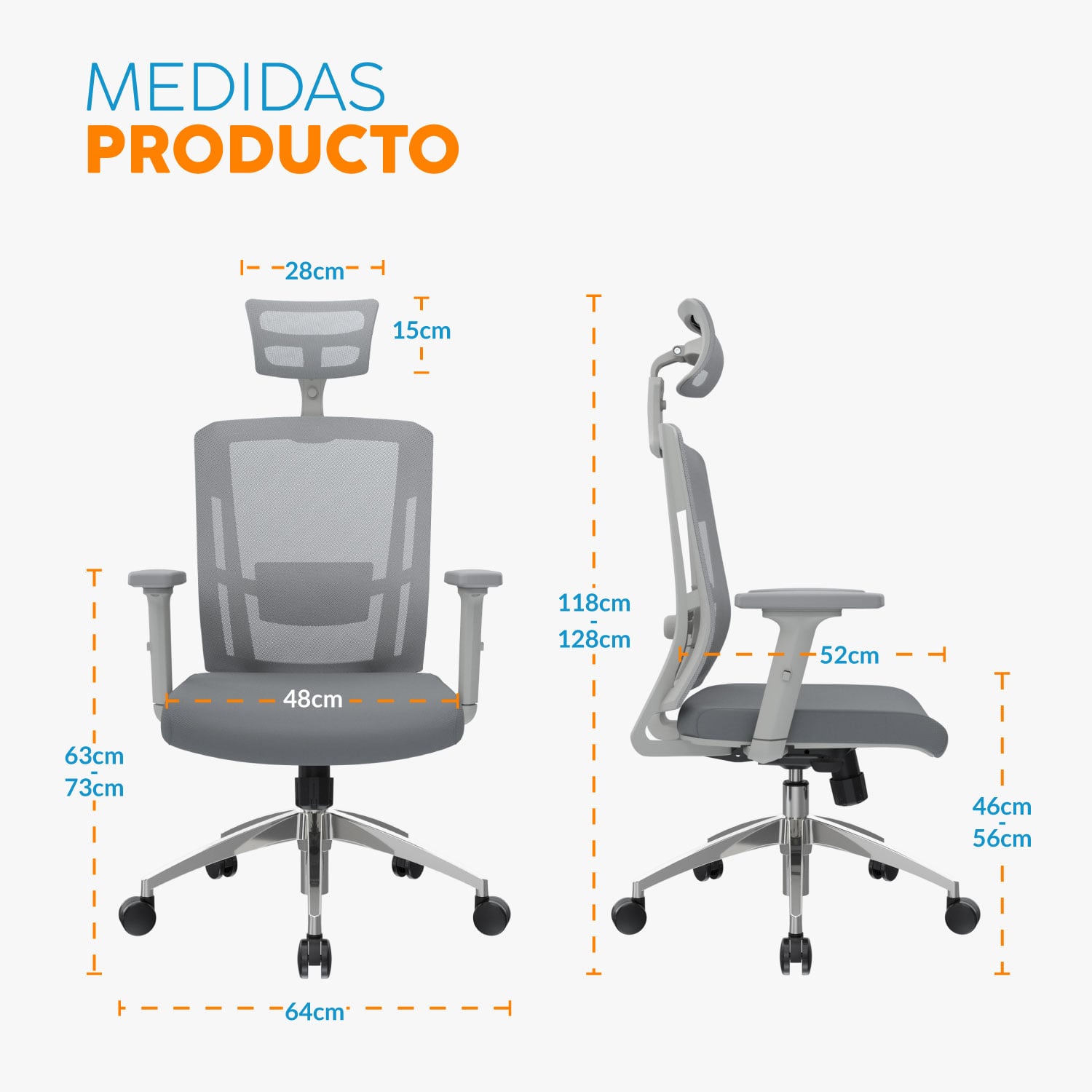 SILLA DE ESCRITORIO CON CABECERO DELPHI II GRIS BONNO - 2