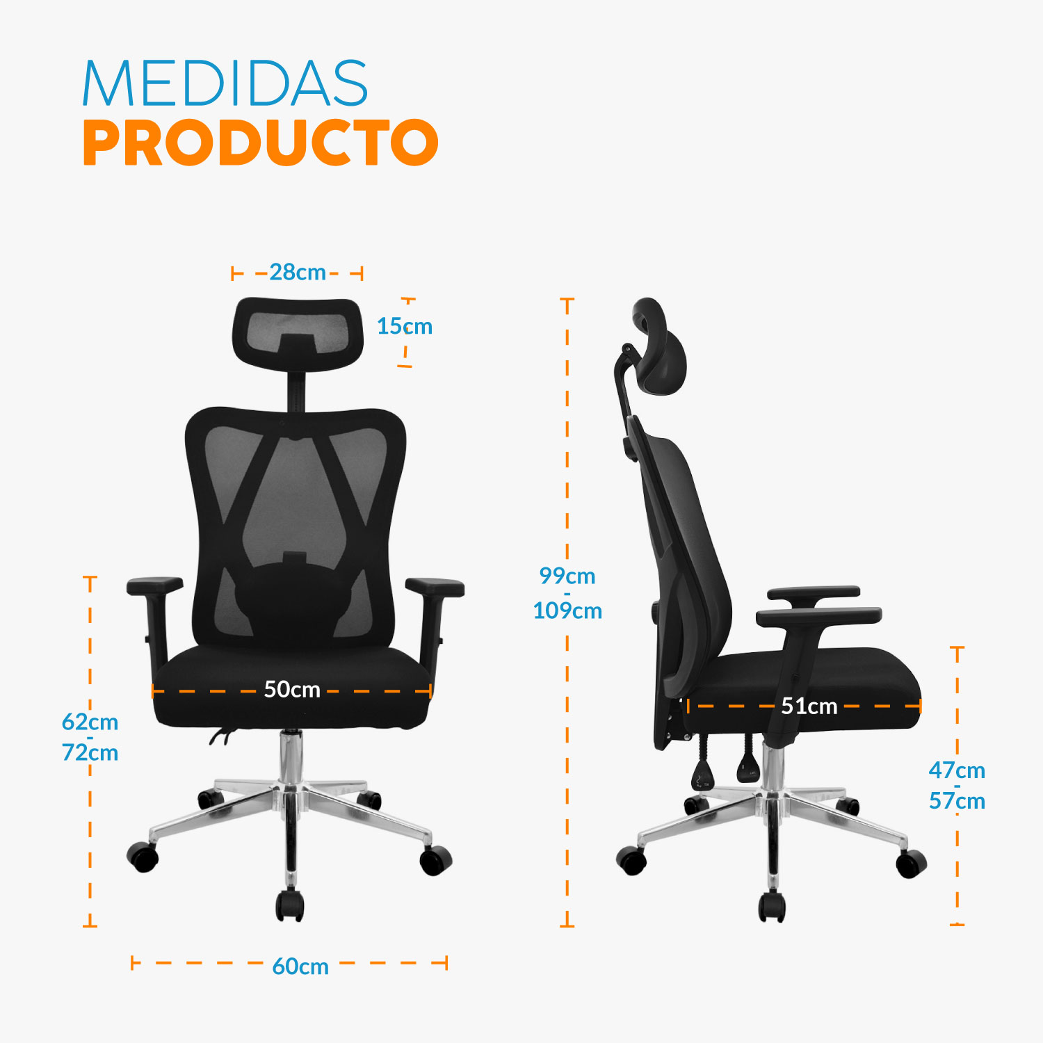 SILLA DE OFICINA GIRATORIA CON CABECERO BENFOR NEGRO BONNO - 8
