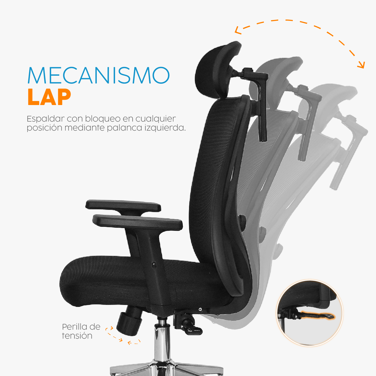 SILLA DE OFICINA GIRATORIA CON CABECERO FRONX NEGRO BONNO - 7