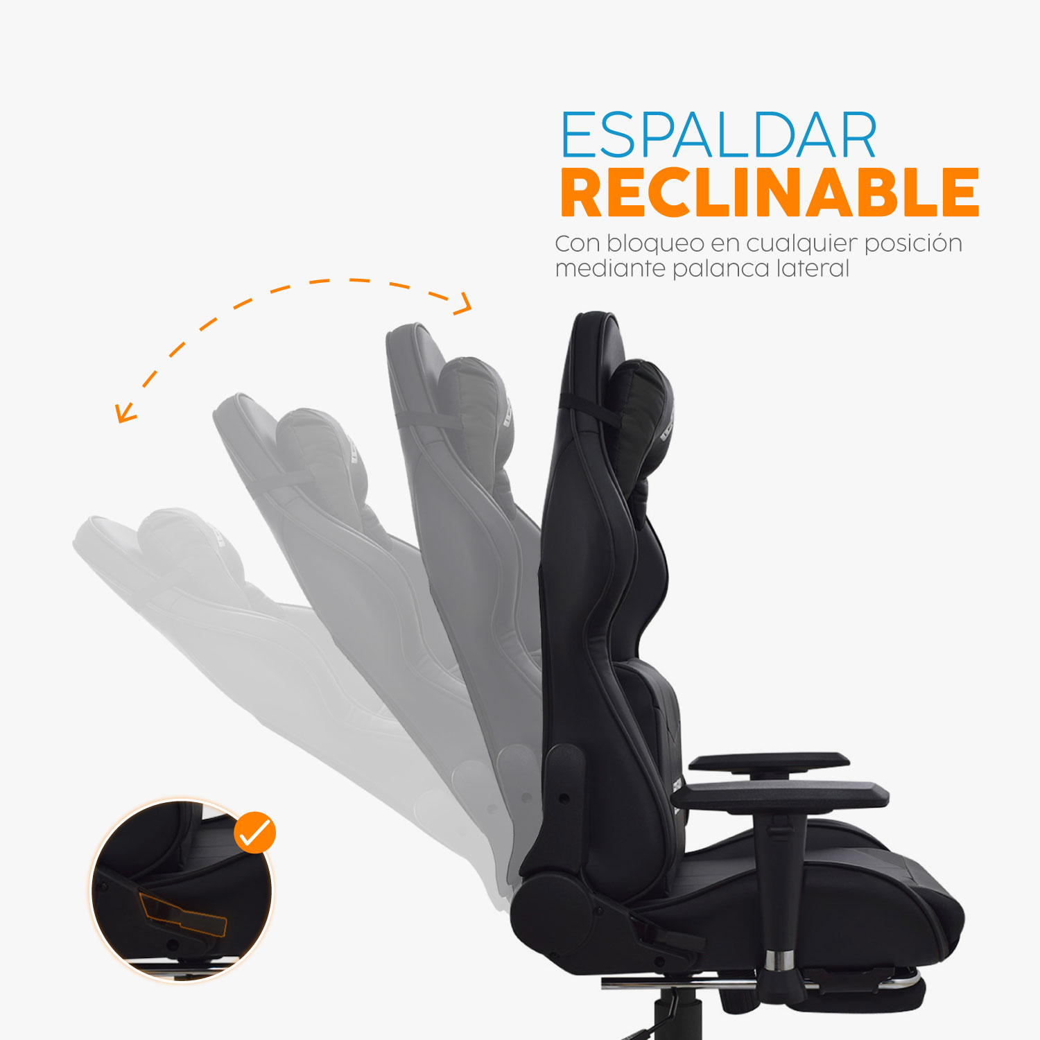 SILLA GAMER TITAN CON REPOSAPIÉS  NEGRO BONNO - 5