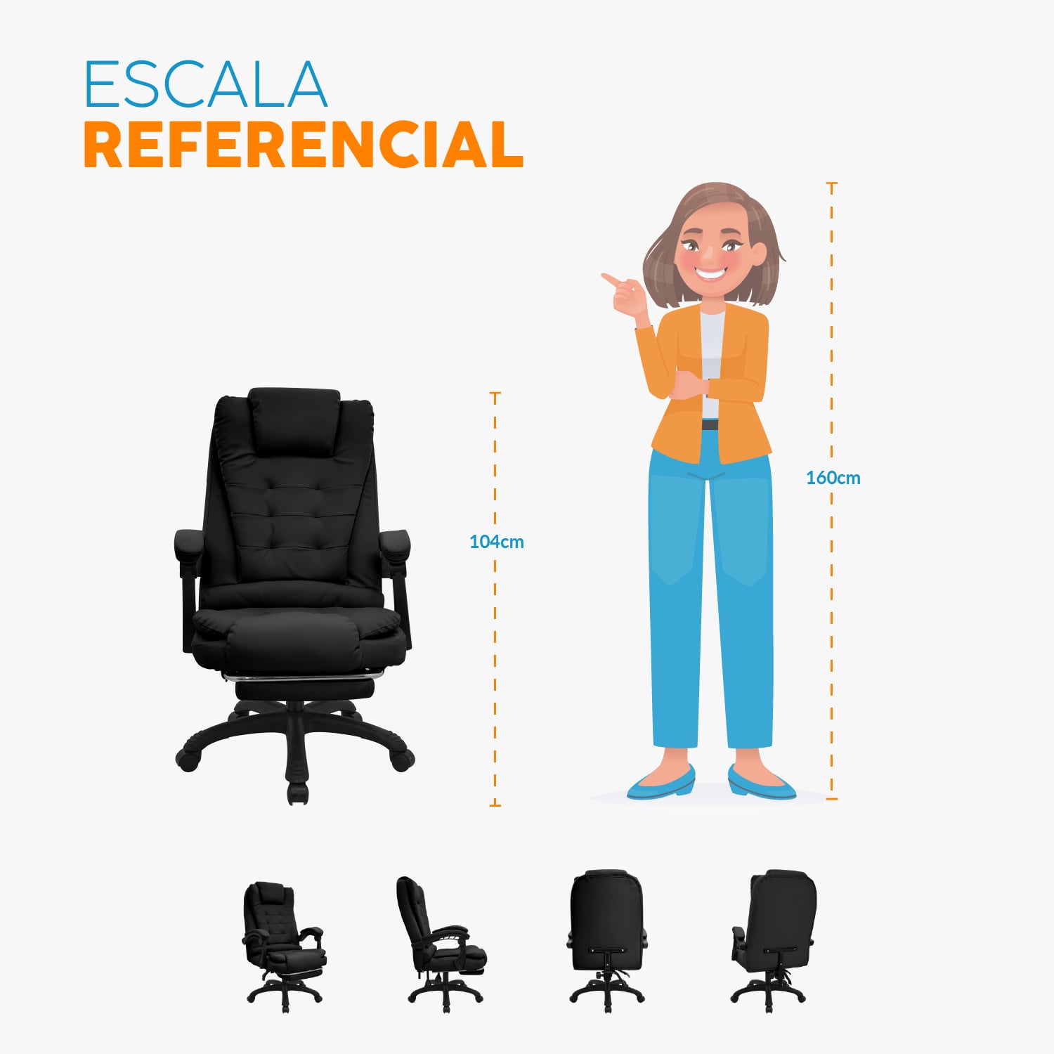SILLA DE OFICINA RUHIG CON REPOSAPIÉS NEGRO BONNO - 6