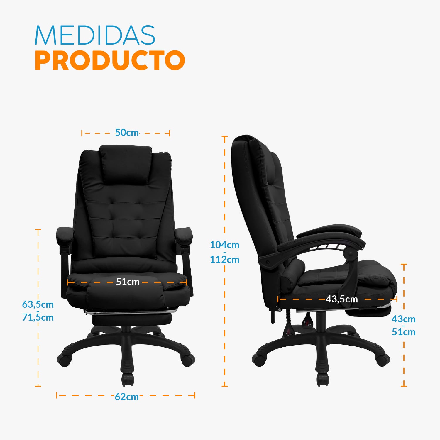SILLA DE OFICINA RUHIG CON REPOSAPIÉS NEGRO BONNO - 7