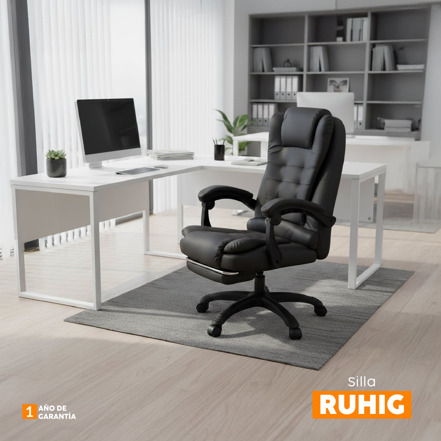 SILLA DE OFICINA RUHIG CON REPOSAPIÉS NEGRO BONNO - 8