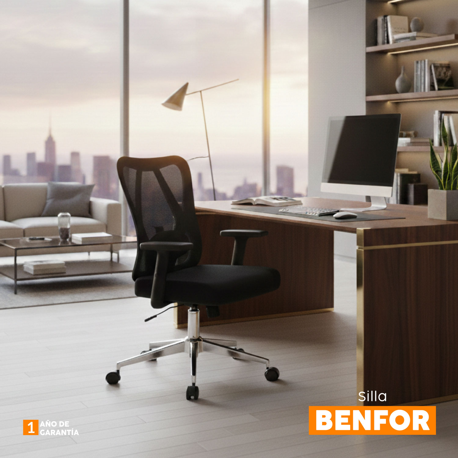 SILLA DE OFICINA GIRATORIA BENFOR NEGRO BONNO - 9