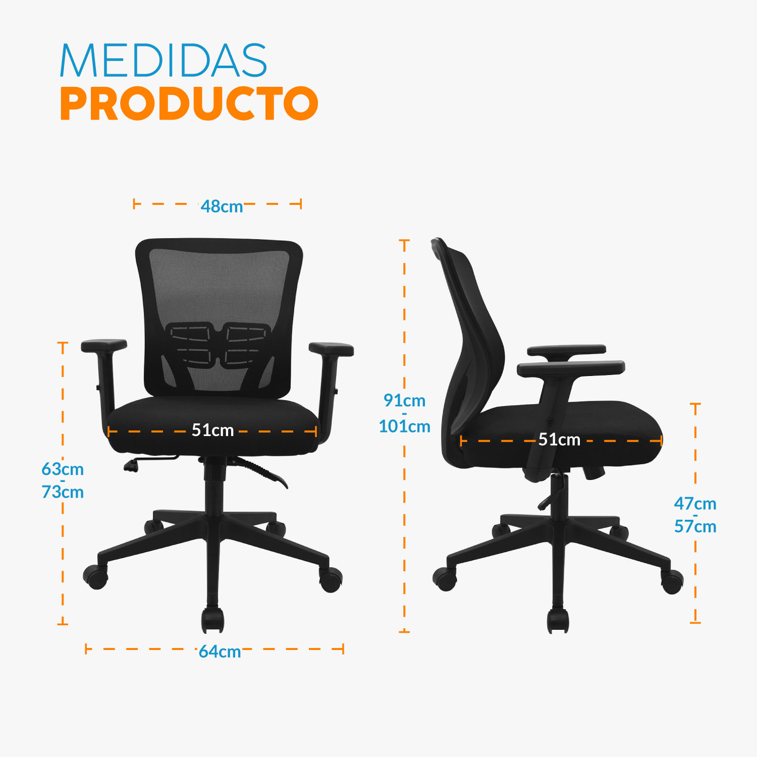 SILLA DE OFICINA GIRATORIA MILES NEGRO BONNO - 5
