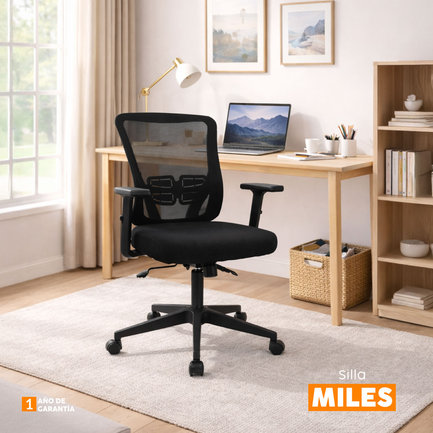 SILLA DE OFICINA GIRATORIA MILES NEGRO BONNO - 7