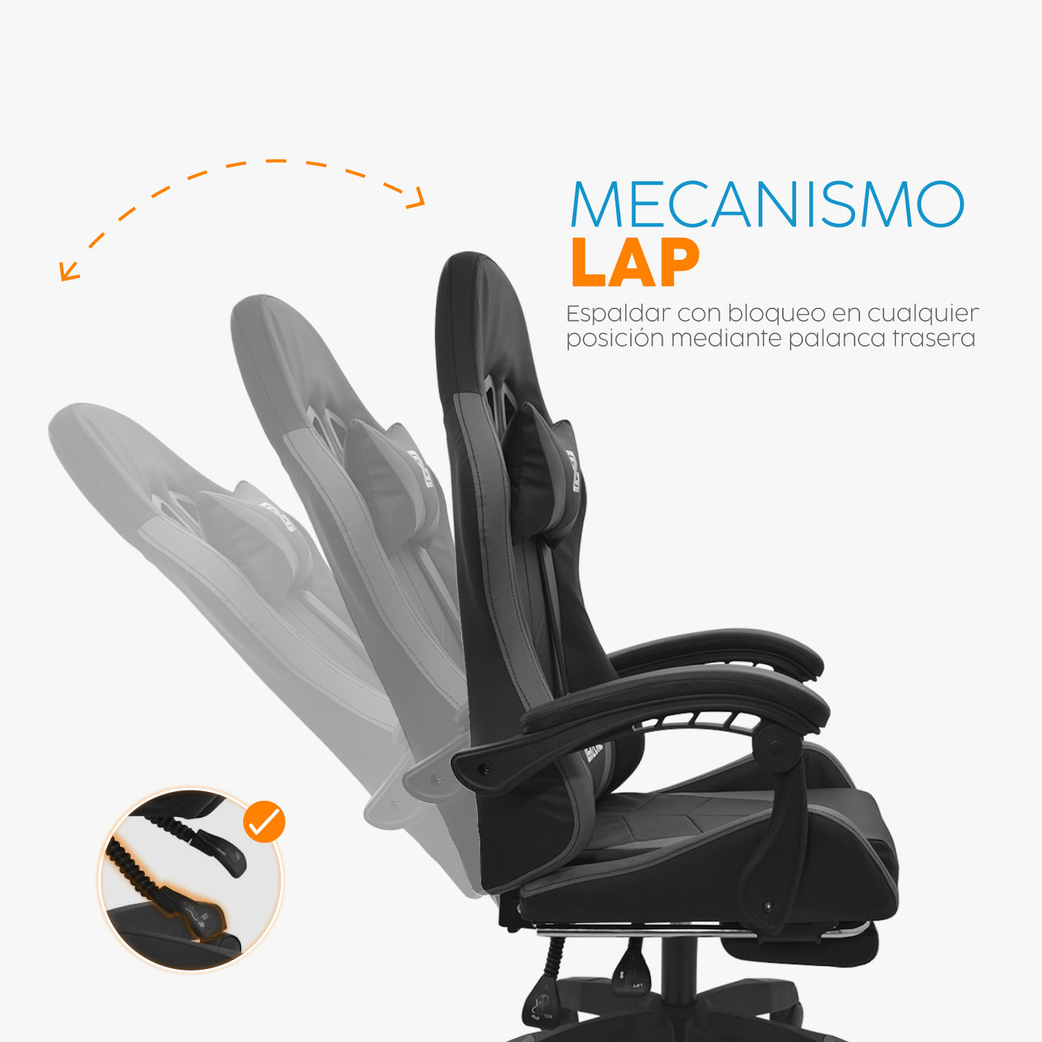 SILLA GAMER PLAY CON REPOSAPIÉS NEGRO/GRIS BONNO - 6