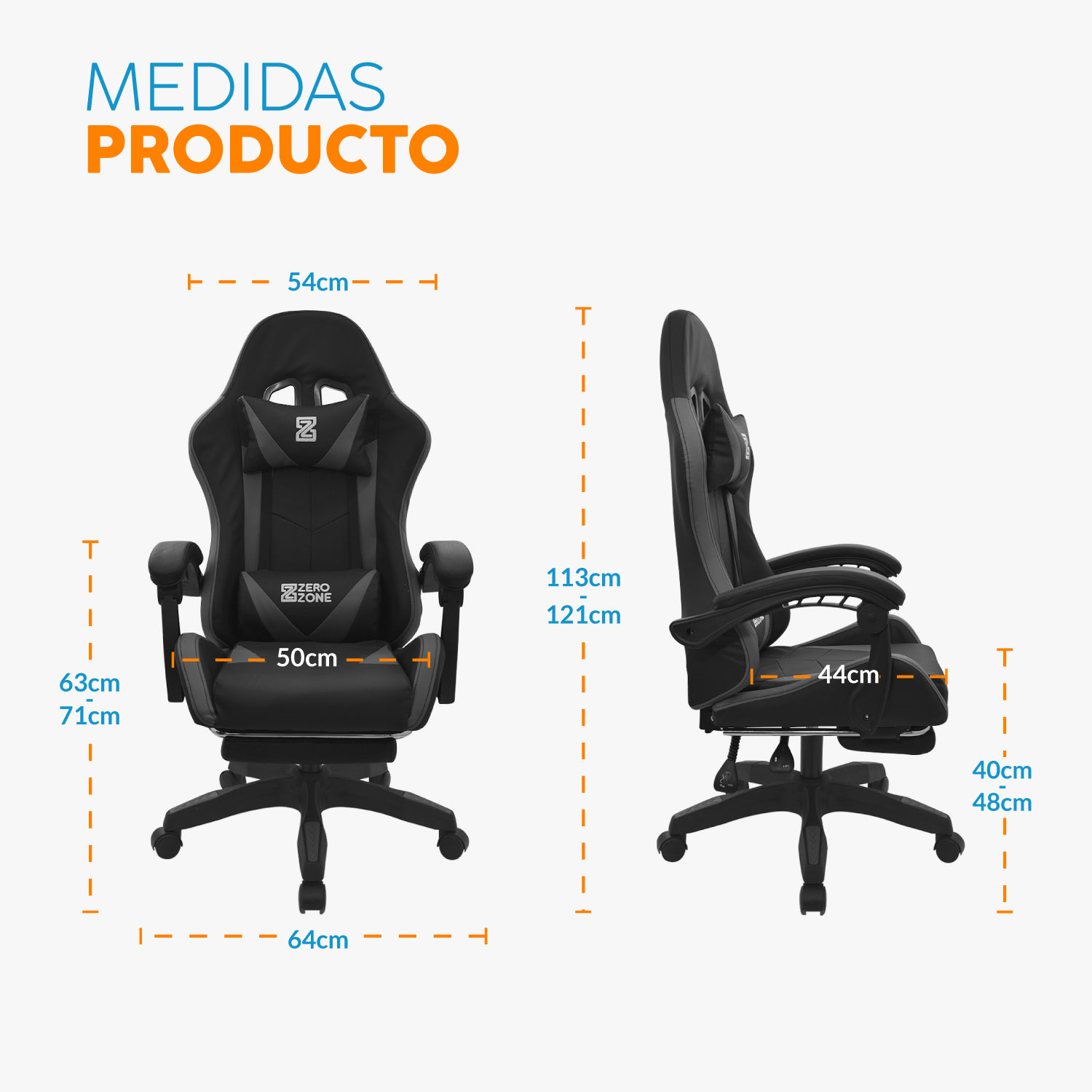 SILLA GAMER PLAY CON REPOSAPIÉS NEGRO/GRIS BONNO - 7