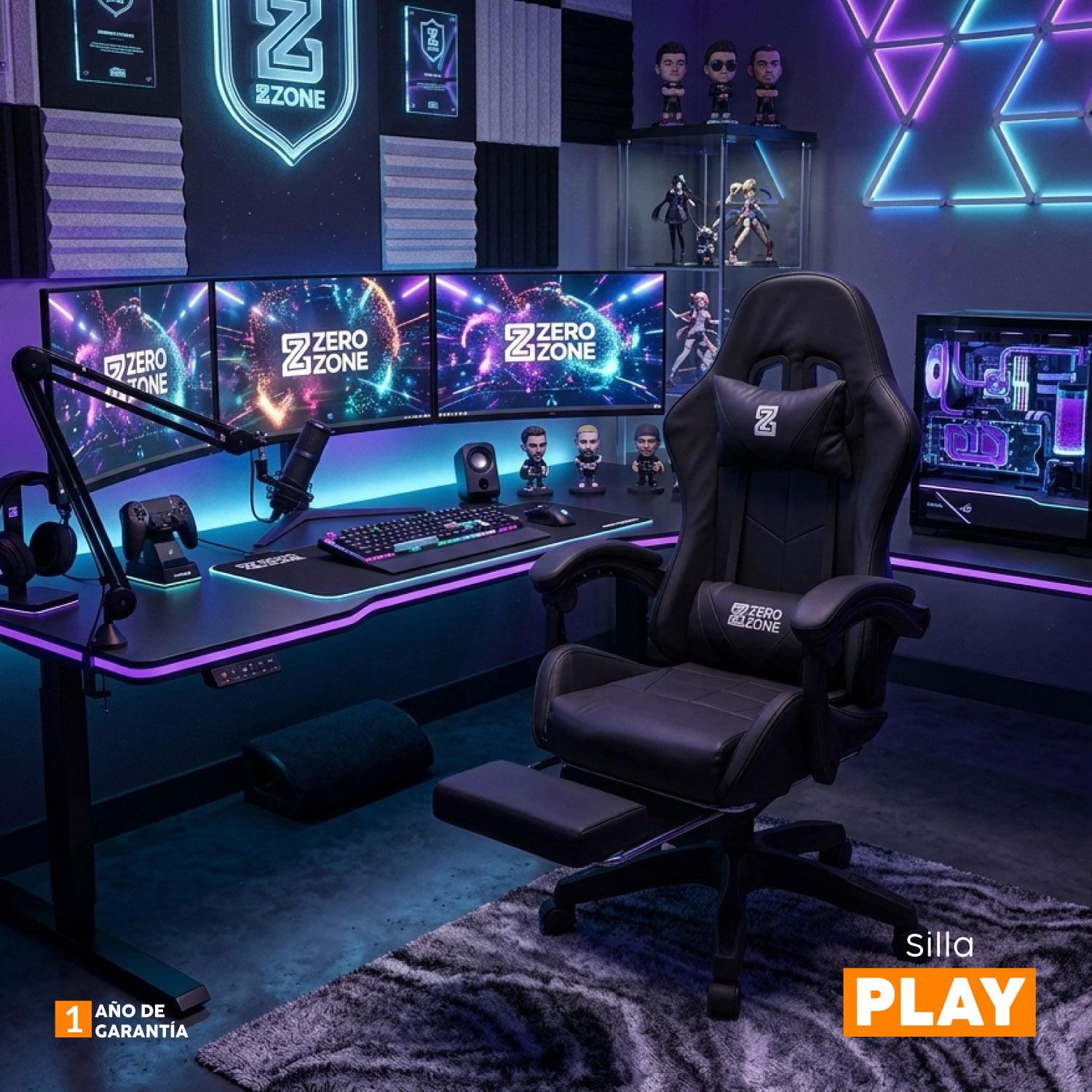 SILLA GAMER PLAY CON REPOSAPIÉS NEGRO BONNO - 9