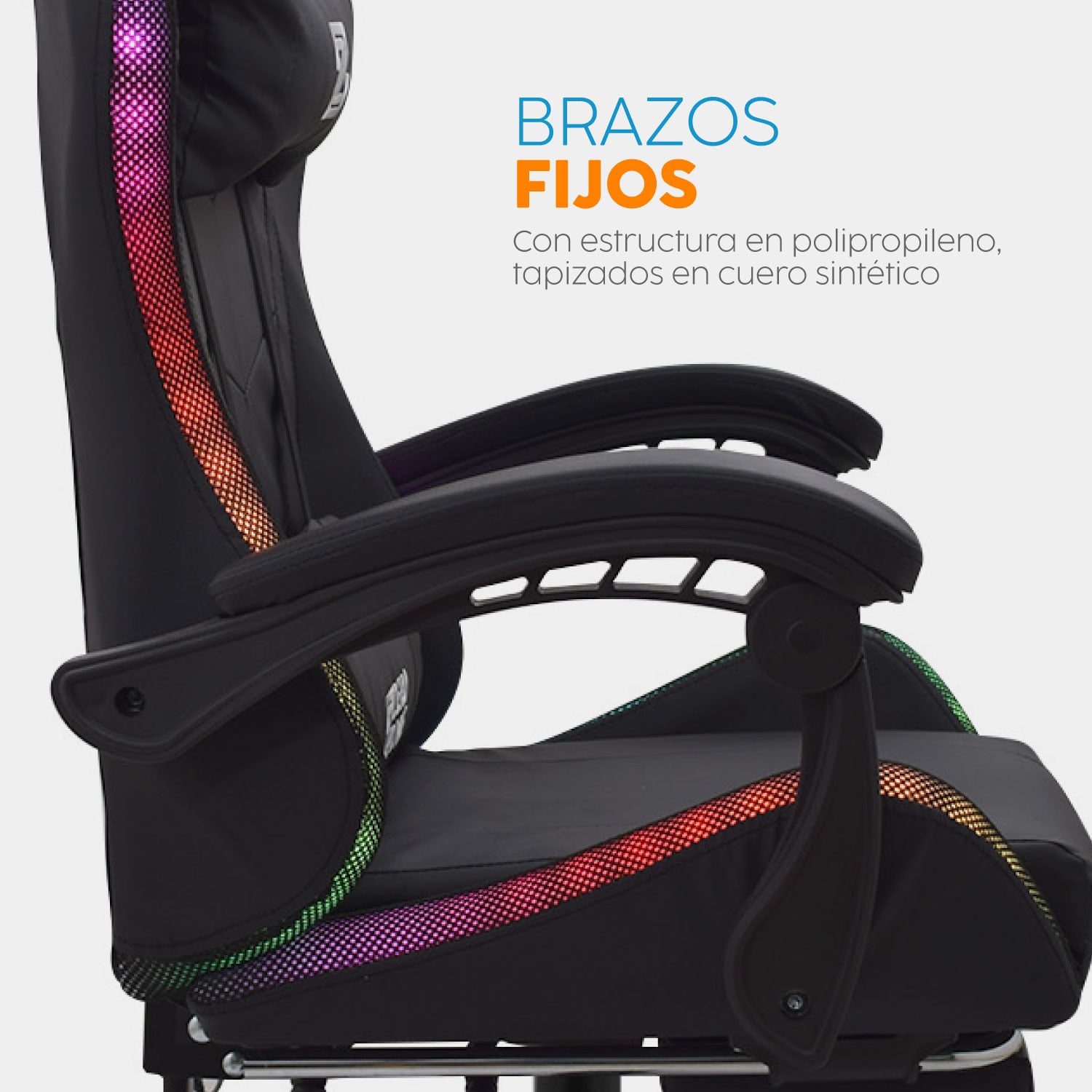 SILLA GAMER PLAY CON REPOSAPIÉS Y LUCES RGB NEGRO BONNO - 5