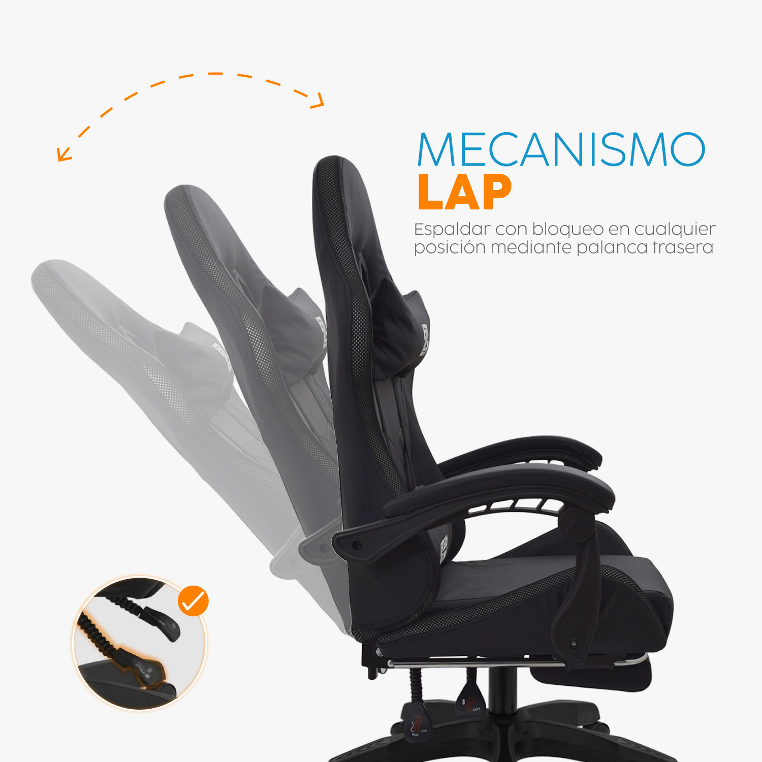SILLA GAMER PLAY CON REPOSAPIÉS Y LUCES RGB NEGRO BONNO - 7