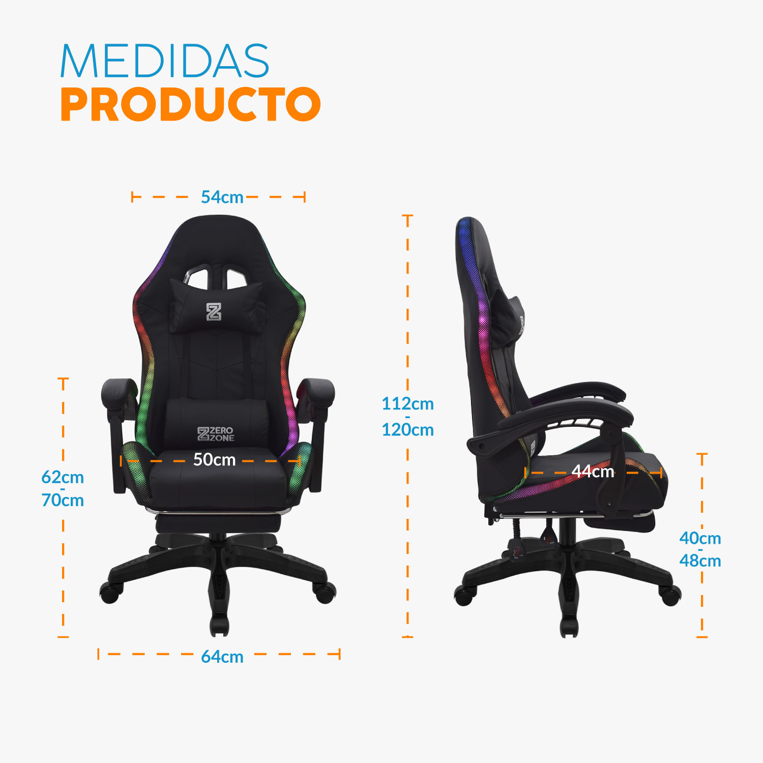 SILLA GAMER PLAY CON REPOSAPIÉS Y LUCES RGB NEGRO BONNO - 8