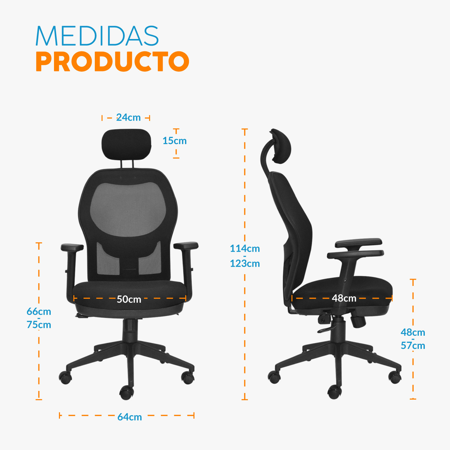 SILLA DE OFICINA GIRATORIA CON CABECERO DAKOTA NEGRO BONNO - 6