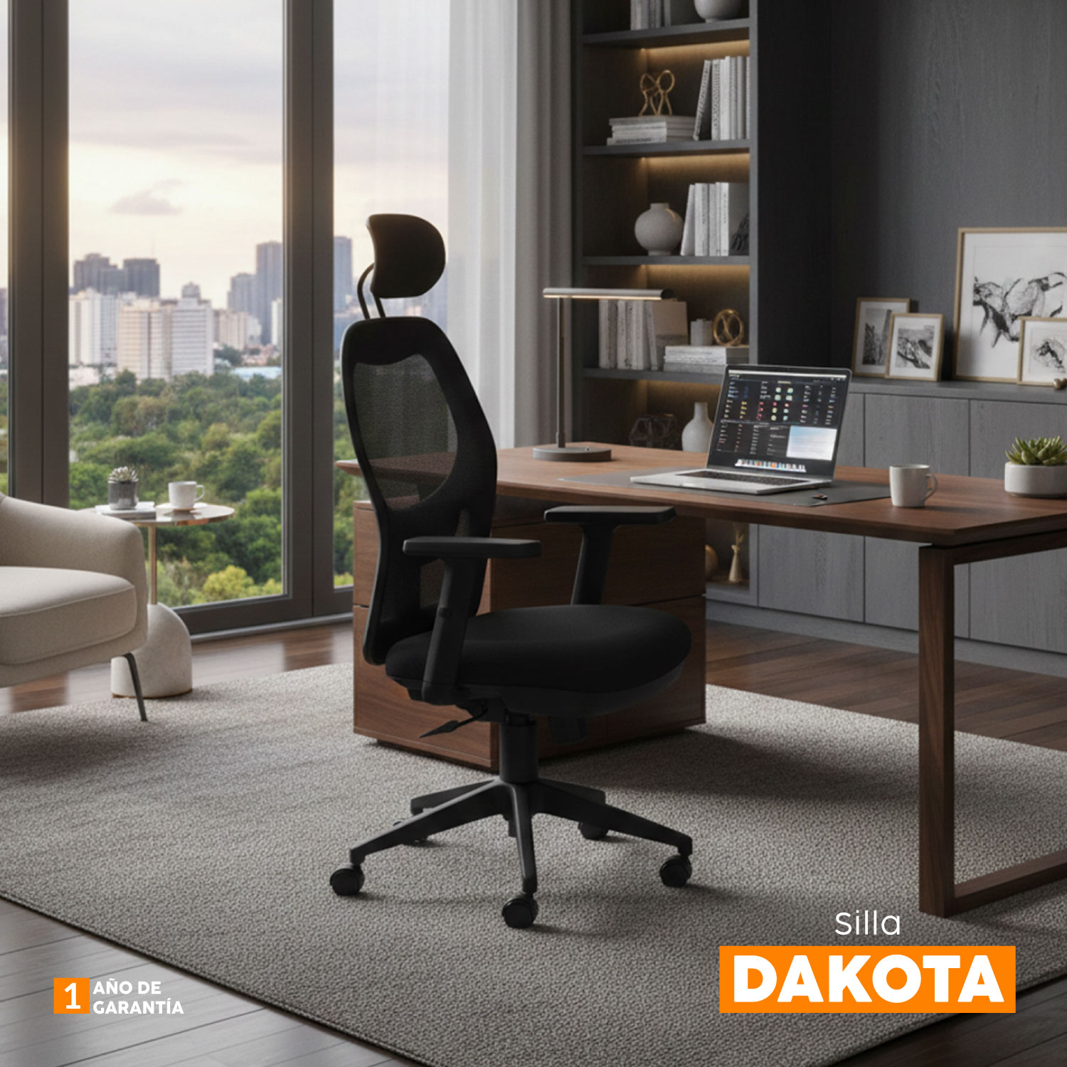 SILLA DE OFICINA GIRATORIA CON CABECERO DAKOTA NEGRO BONNO - 8