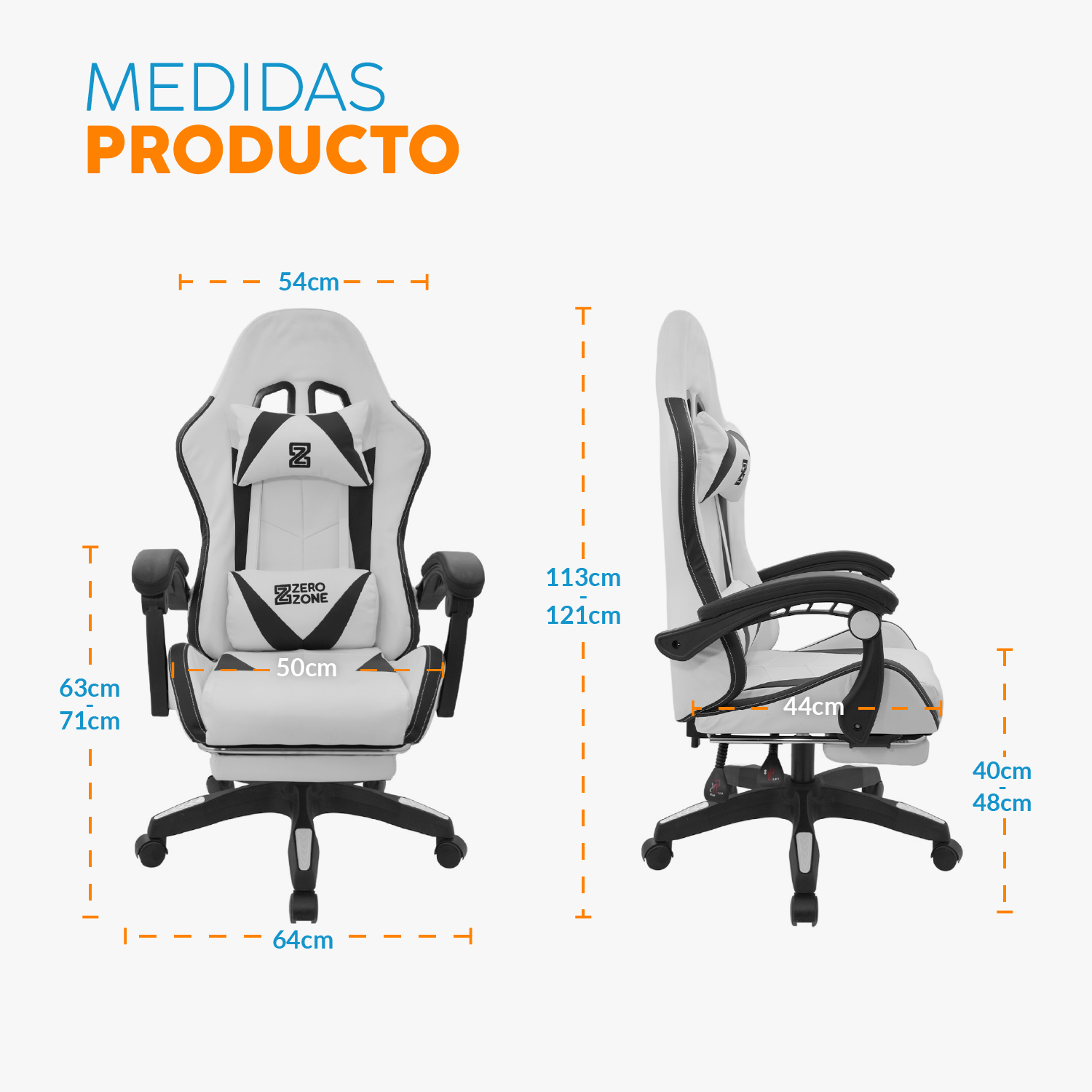 SILLA GAMER PLAY CON REPOSAPIÉS BLANCO/NEGRO BONNO - 7