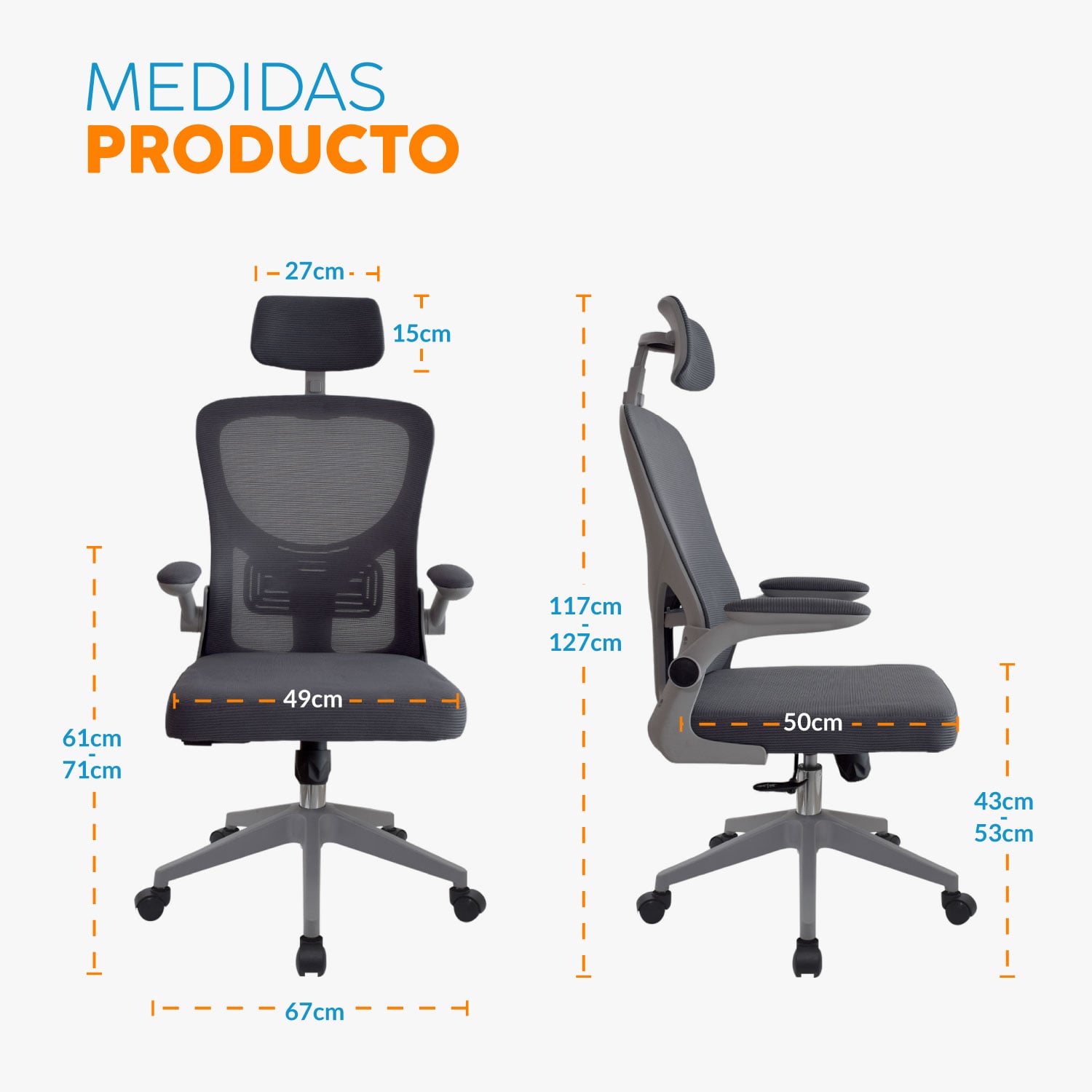 SILLA DE ESCRITORIO CON CABECERO ZAD CS GRIS BONNO - 7