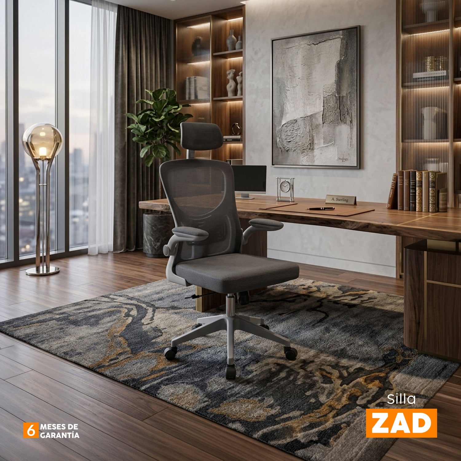 SILLA DE ESCRITORIO CON CABECERO ZAD CS GRIS BONNO - 9