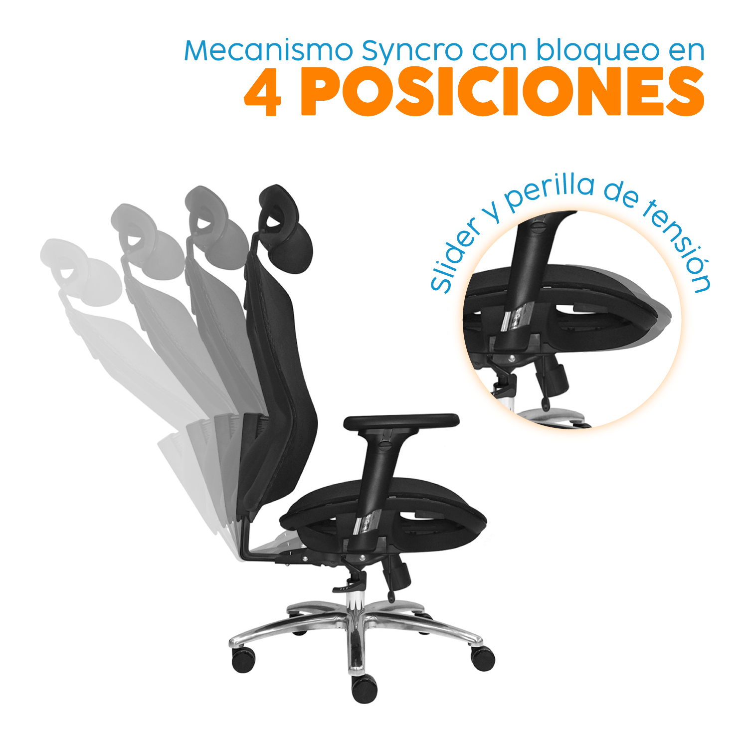 SILLA DE ESCRITORIO CON CABECERO LEVI II NEGRO BONNO - 4
