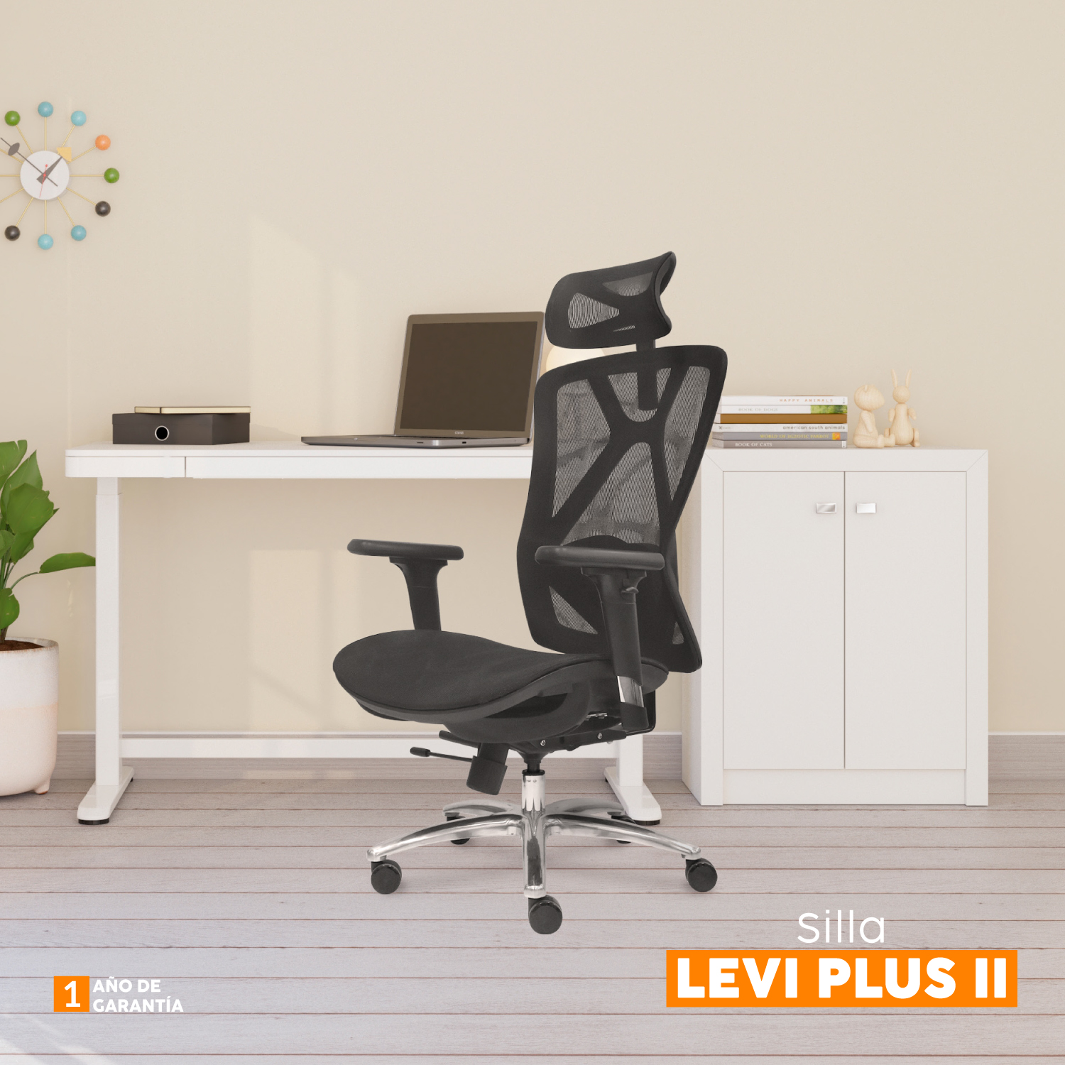 SILLA DE ESCRITORIO CON CABECERO LEVI II NEGRO BONNO - 6