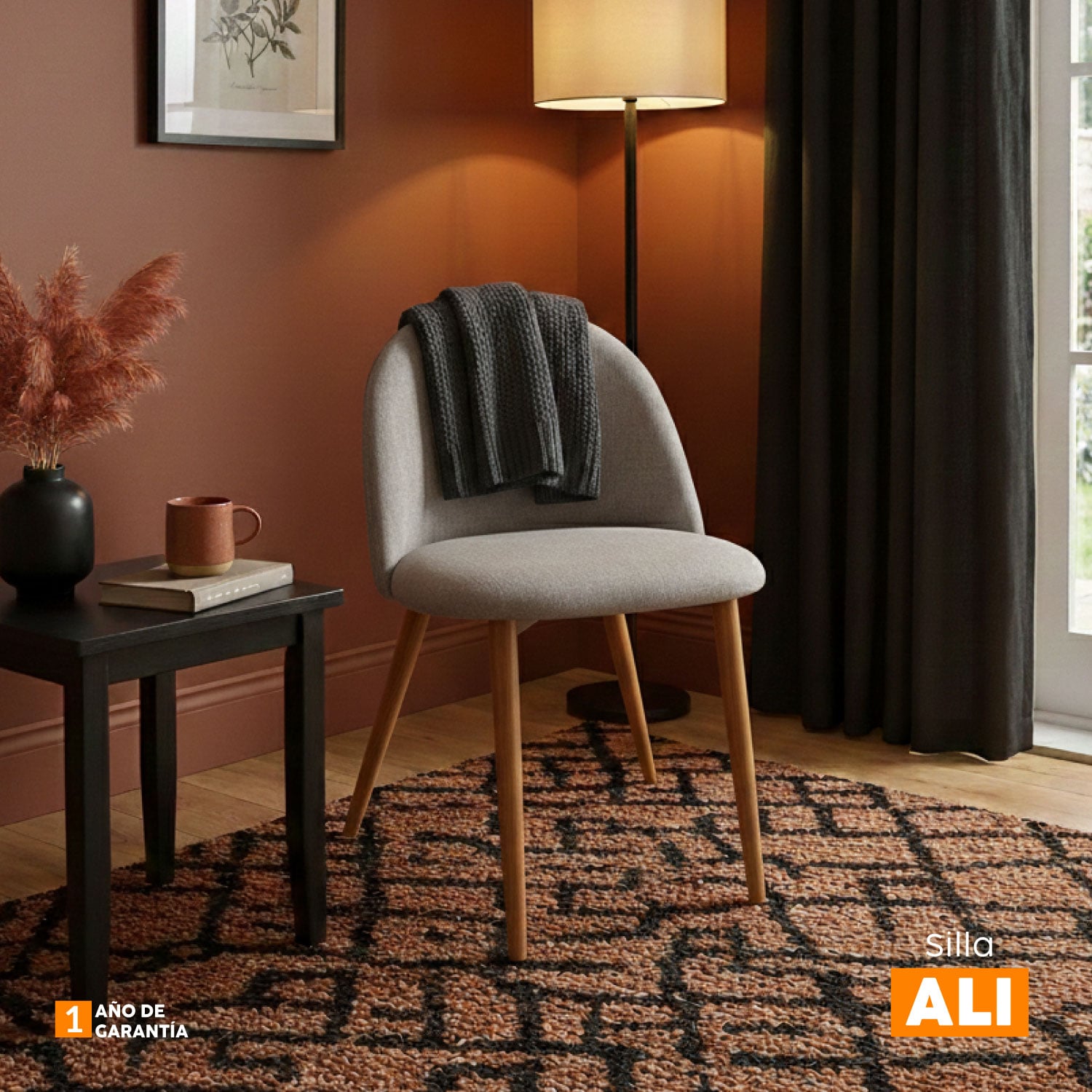 SILLA FIJA DE DISEÑO ALI TELA ARENA BONNO - 7
