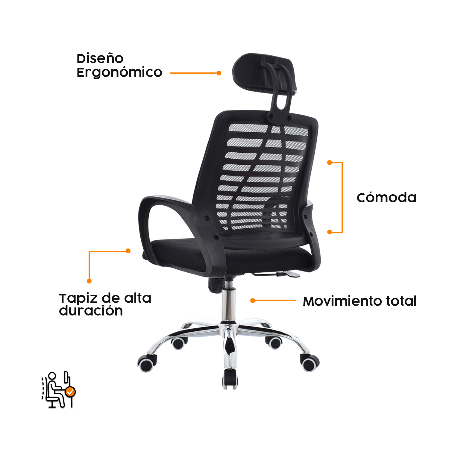 SILA DE ESCRITORIO CON CABECERO LOTO NEGRO BONNO - 4