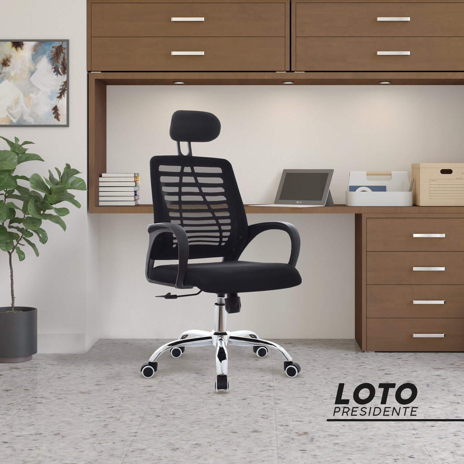 SILA DE ESCRITORIO CON CABECERO LOTO NEGRO BONNO - 6